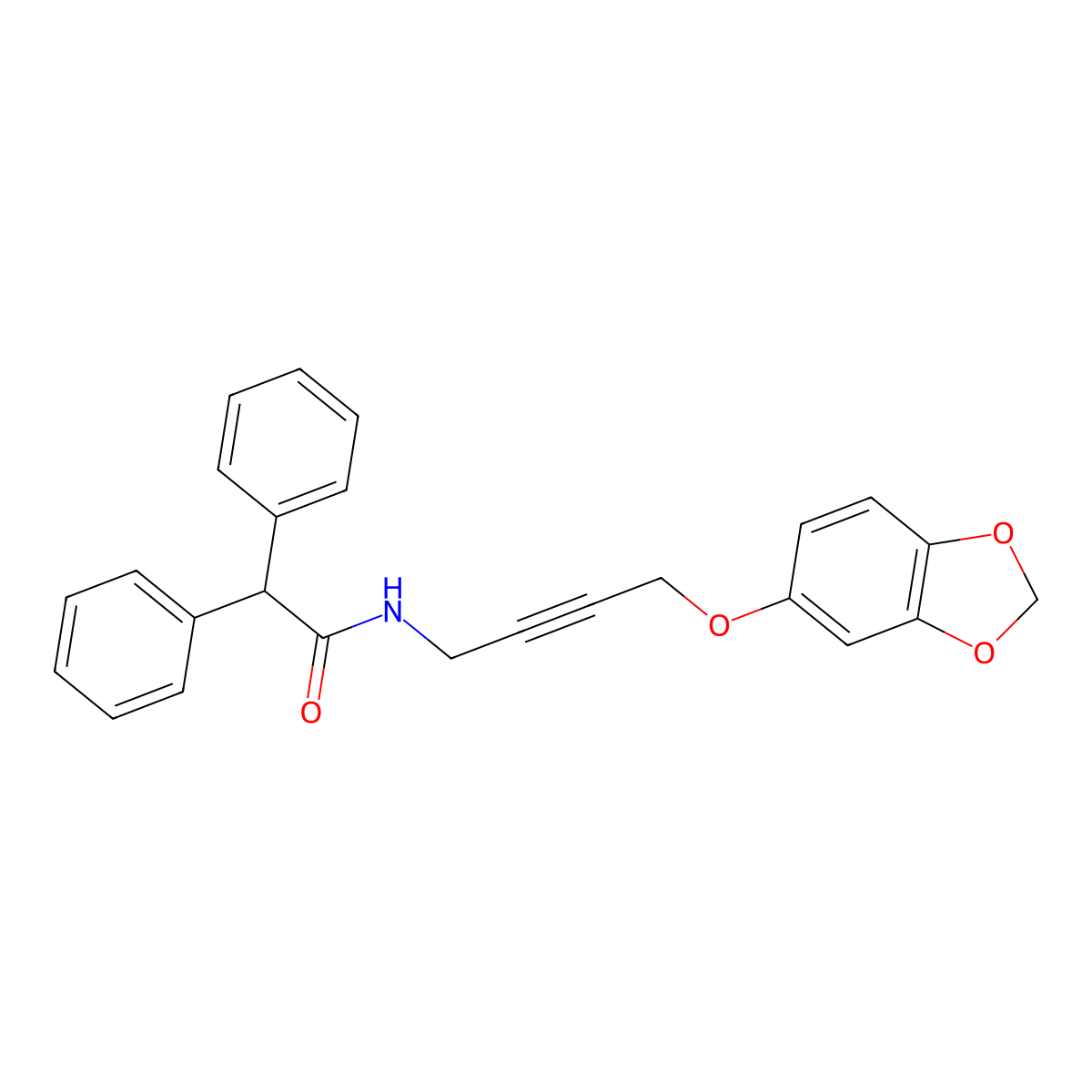 N-(4-(benzo[d][1,3]dioxol-5-yloxy)but-2-yn-1-yl)-2,2-diphenylacetamide molecular structure, CAS 1428358-90-0