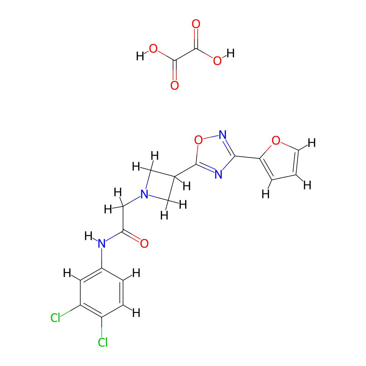 N-(3,4-dichlorophenyl)-2-(3-(3-(furan-2-yl)-1,2,4-oxadiazol-5-yl)azetidin-1-yl)acetamide oxalate molecular structure, CAS 1428358-92-2