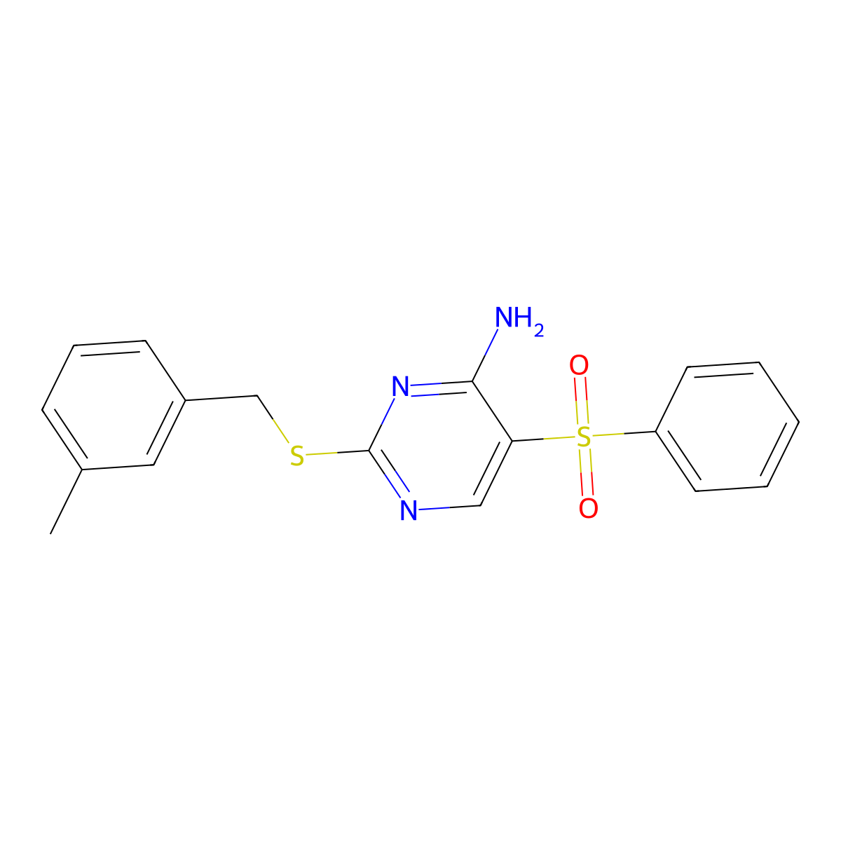 2-((3-Methylbenzyl)thio)-5-(phenylsulfonyl)pyrimidin-4-amine molecular structure, CAS 1428358-93-3