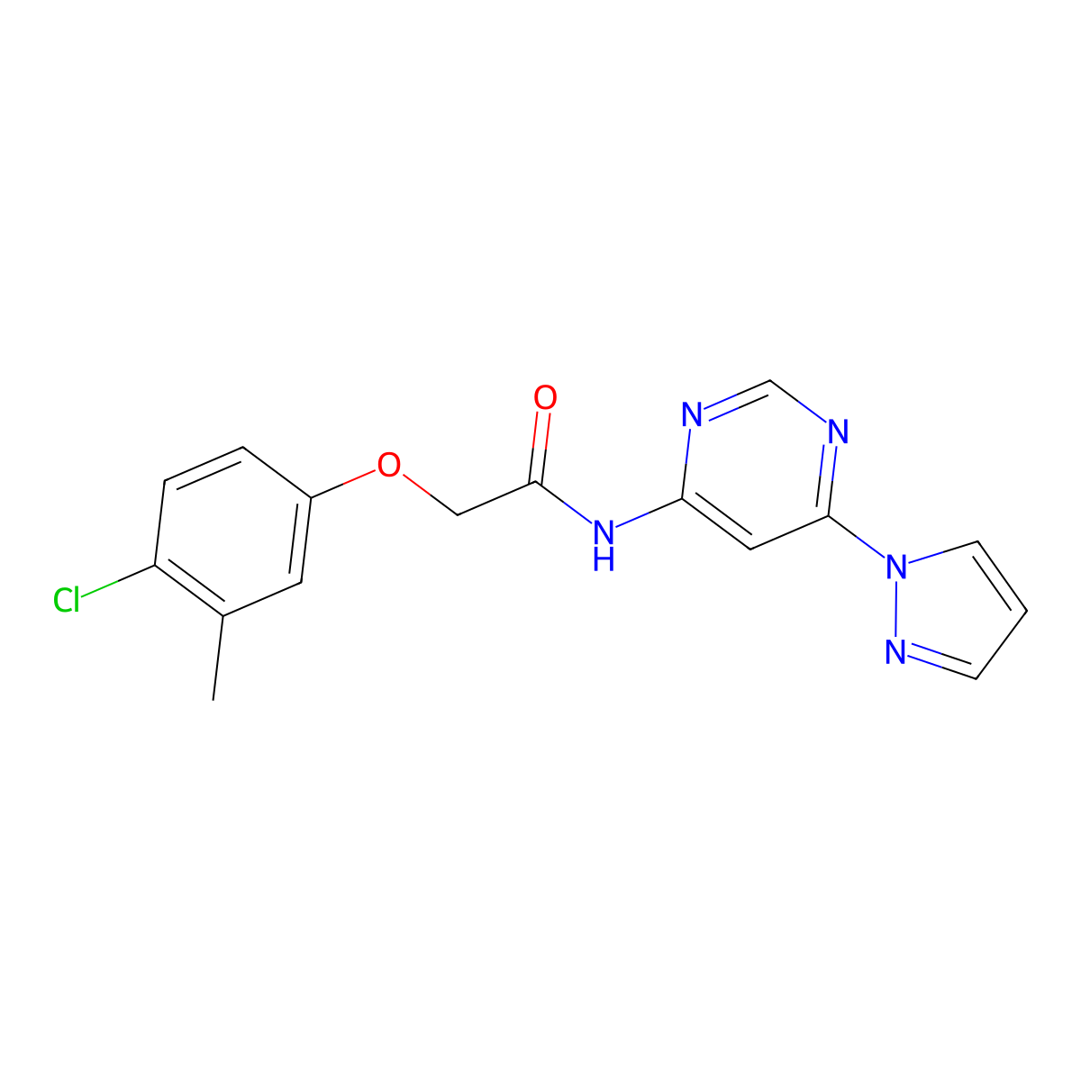 N-(6-(1H-pyrazol-1-yl)pyrimidin-4-yl)-2-(4-chloro-3-methylphenoxy)acetamide molecular structure, CAS 1428358-94-4