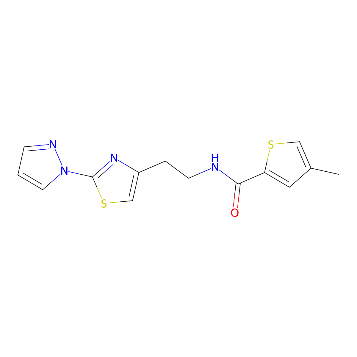 N-(2-(2-(1H-pyrazol-1-yl)thiazol-4-yl)ethyl)-4-methylthiophene-2-carboxamide molecular structure, CAS 1428358-97-7