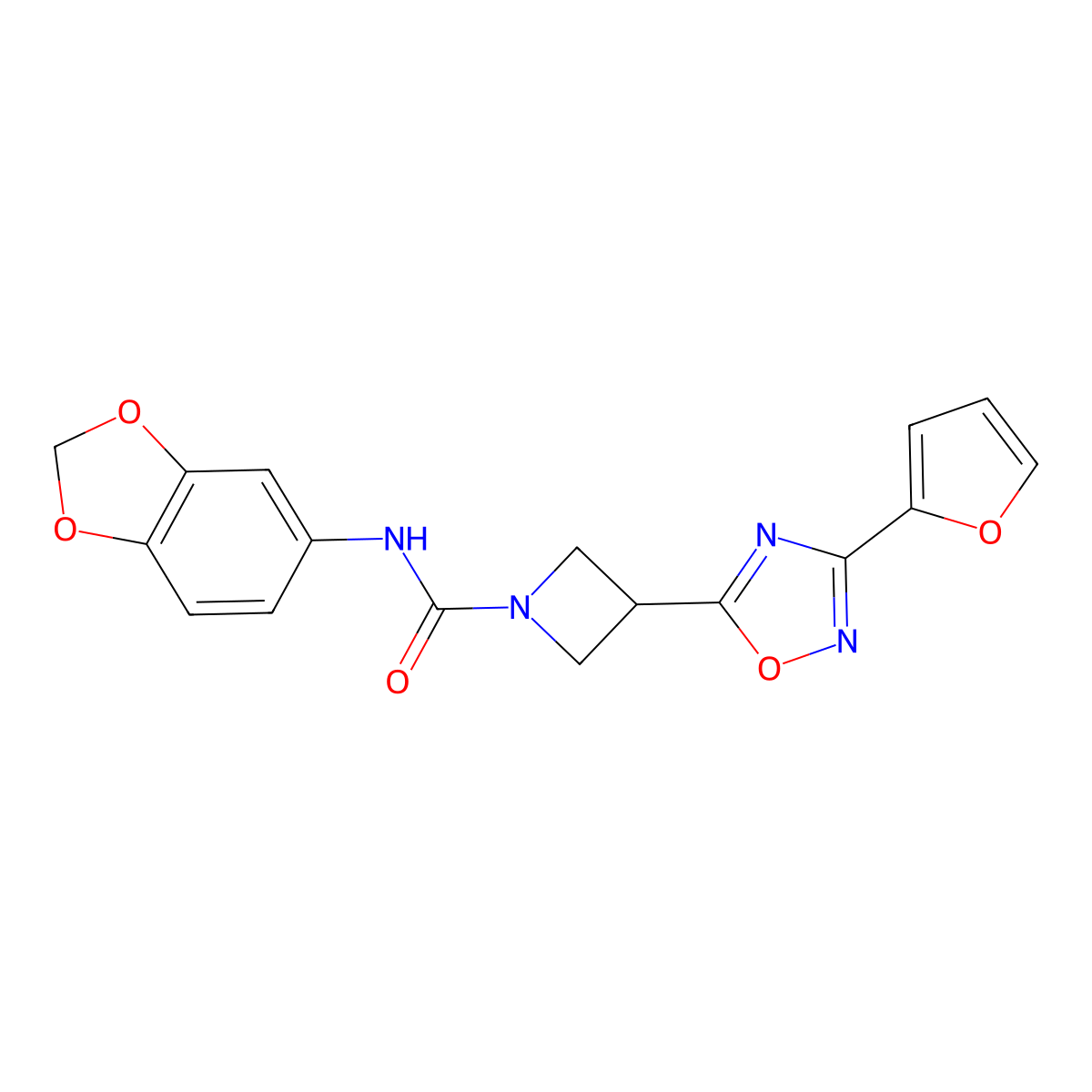 N-(benzo[d][1,3]dioxol-5-yl)-3-(3-(furan-2-yl)-1,2,4-oxadiazol-5-yl)azetidine-1-carboxamide molecular structure, CAS 1428358-98-8
