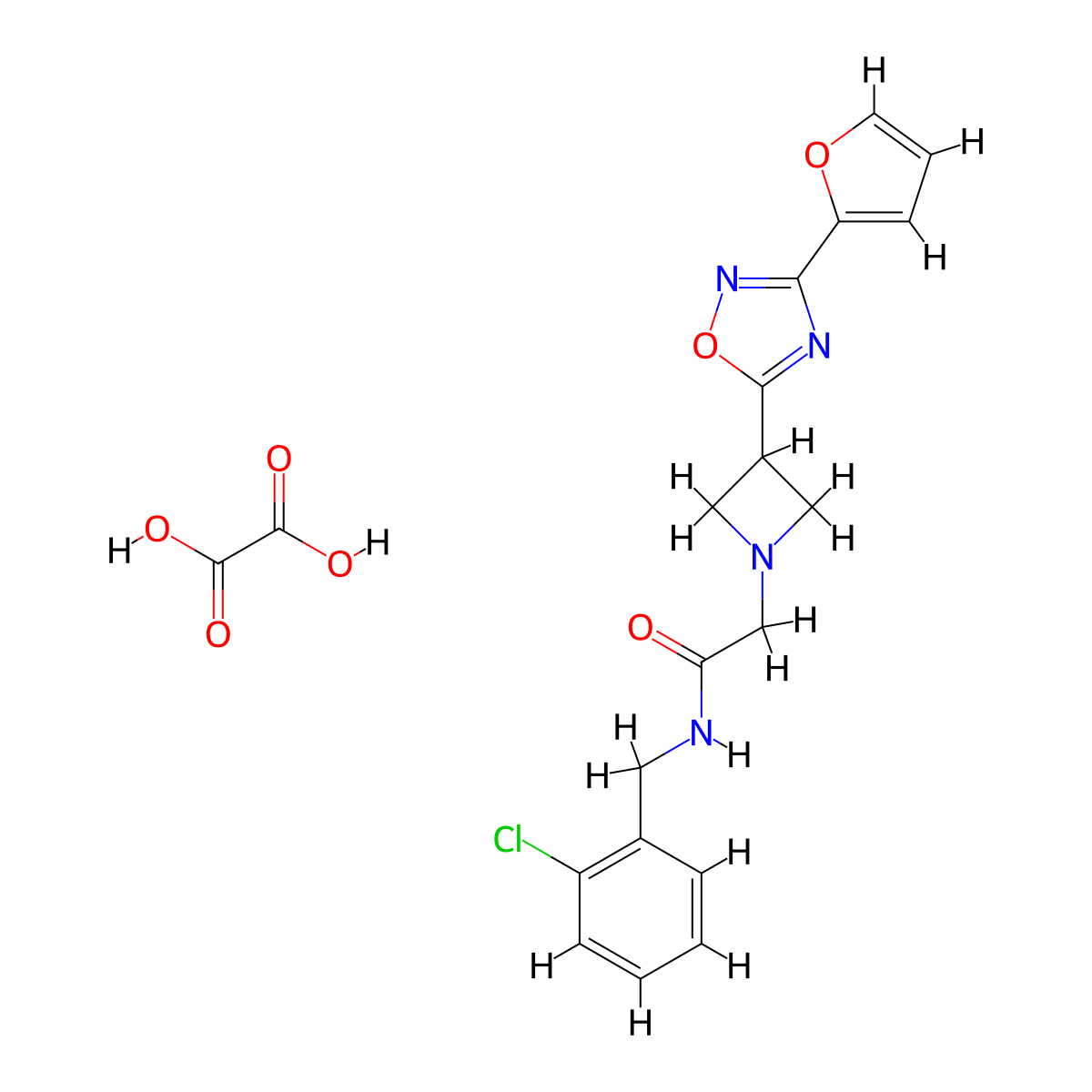 N-(2-chlorobenzyl)-2-(3-(3-(furan-2-yl)-1,2,4-oxadiazol-5-yl)azetidin-1-yl)acetamide oxalate molecular structure, CAS 1428359-02-7