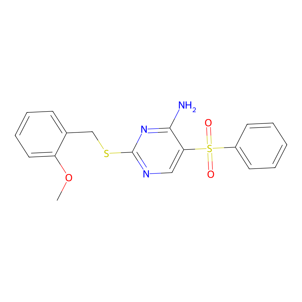 2-((2-Methoxybenzyl)thio)-5-(phenylsulfonyl)pyrimidin-4-amine molecular structure, CAS 1428359-06-1