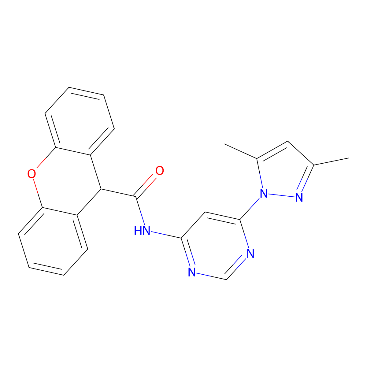 N-[6-(3,5-dimethyl-1H-pyrazol-1-yl)pyrimidin-4-yl]-9H-xanthene-9-carboxamide molecular structure, CAS 1428359-13-0