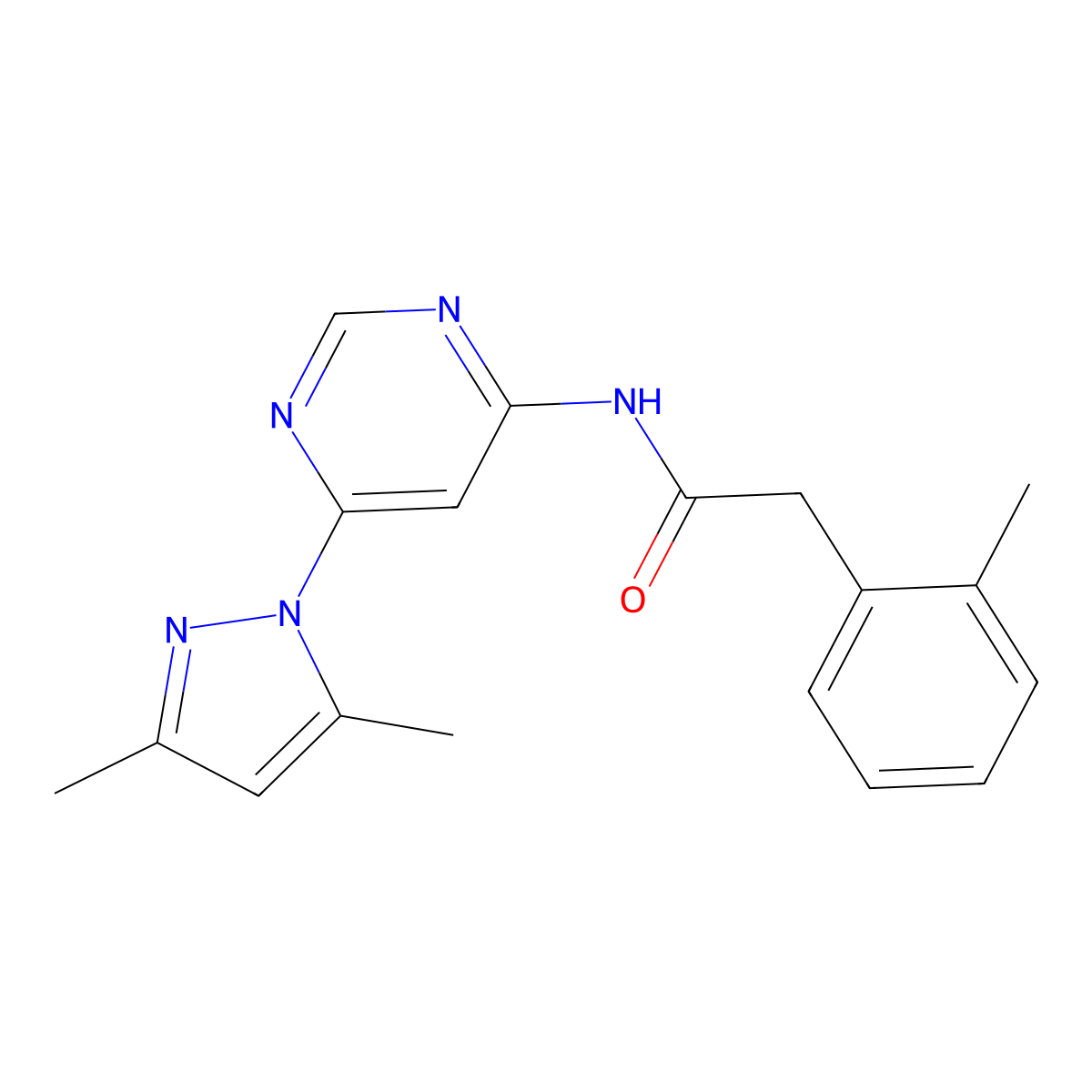 N-(6-(3,5-dimethyl-1H-pyrazol-1-yl)pyrimidin-4-yl)-2-(o-tolyl)acetamide molecular structure, CAS 1428359-21-0