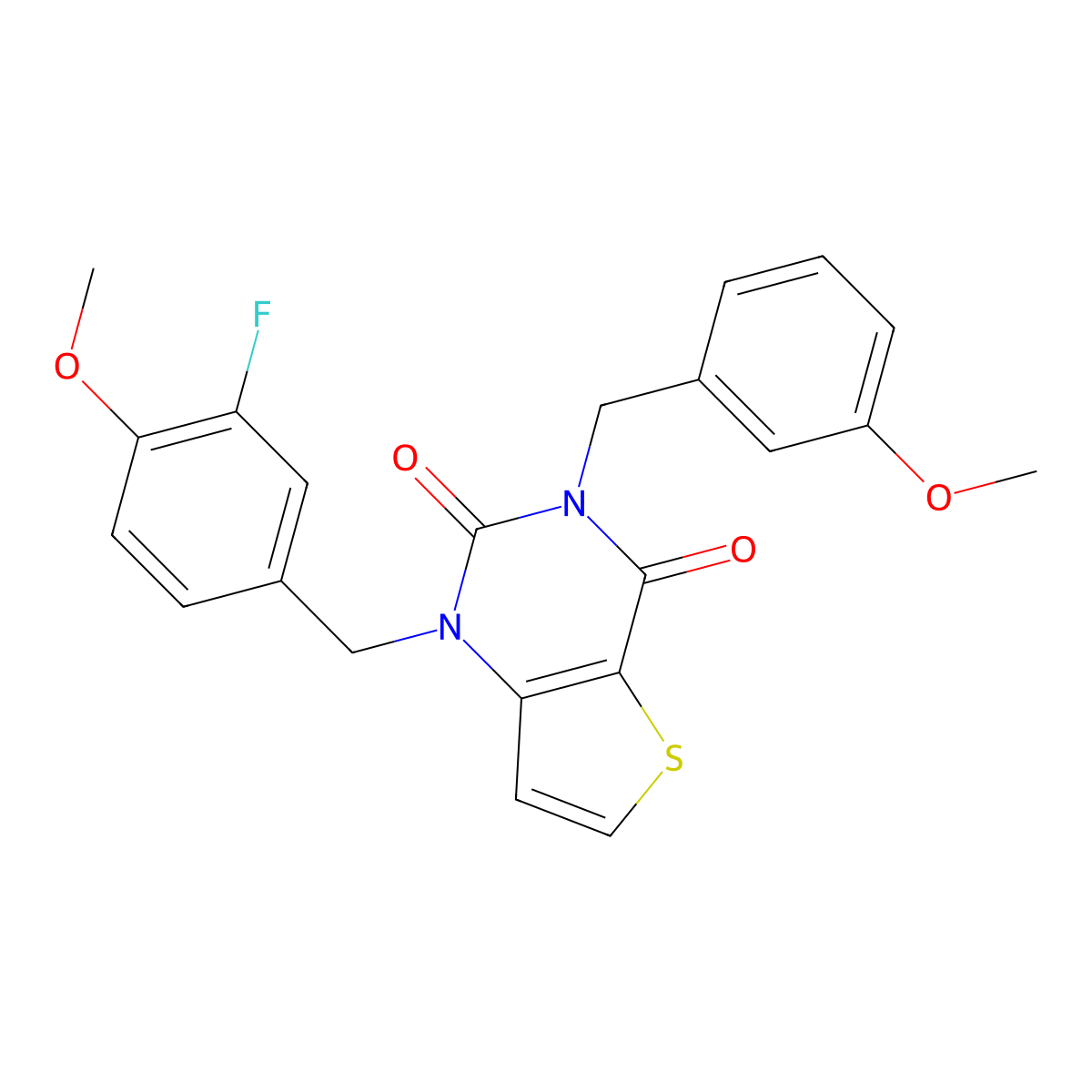 1-(3-fluoro-4-methoxybenzyl)-3-(3-methoxybenzyl)thieno[3,2-d]pyrimidine-2,4(1H,3H)-dione molecular structure, CAS 1428359-24-3