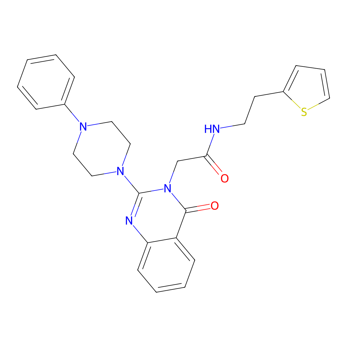 2-(4-oxo-2-(4-phenylpiperazin-1-yl)quinazolin-3(4H)-yl)-N-(2-(thiophen-2-yl)ethyl)acetamide molecular structure, CAS 1428359-25-4