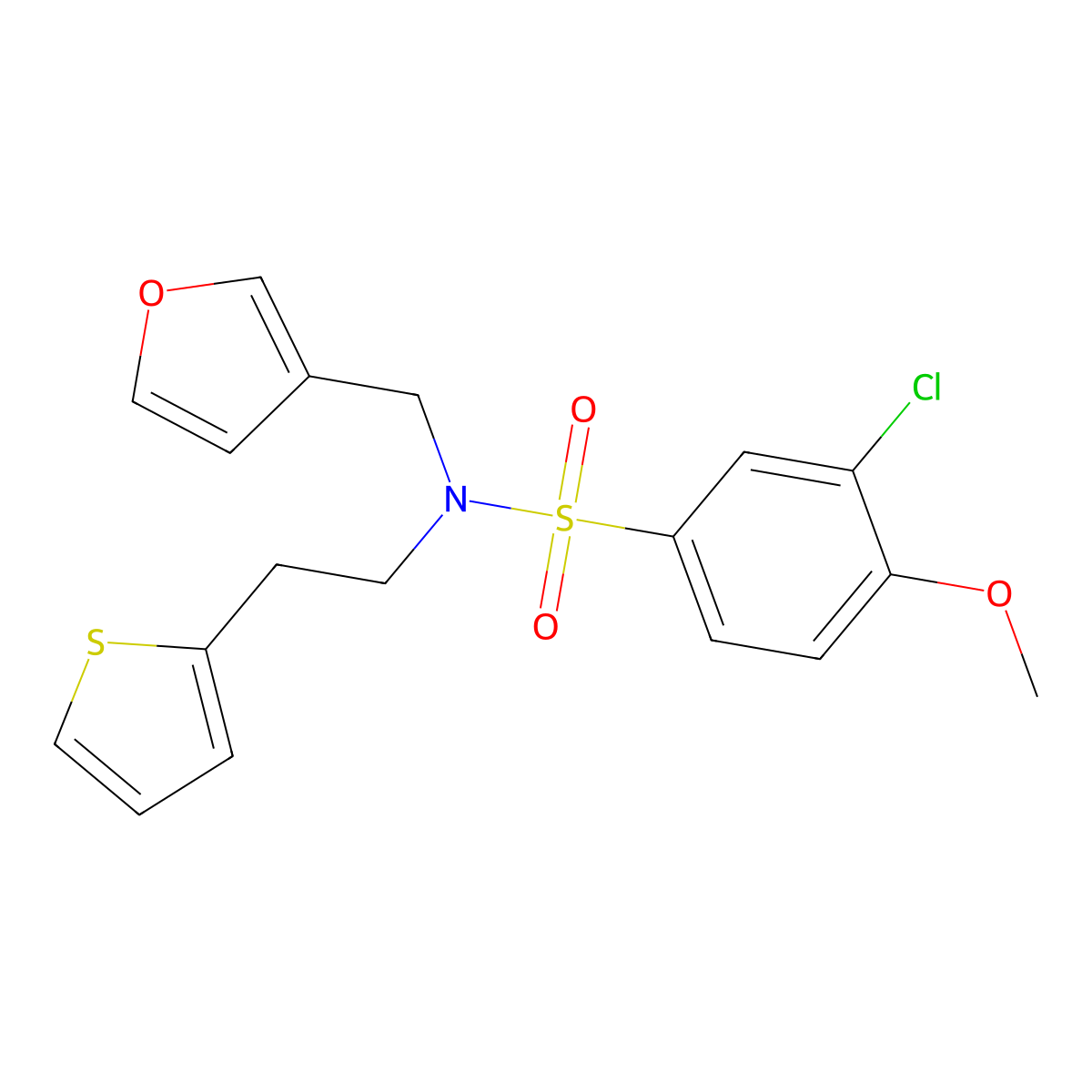 3-chloro-N-(furan-3-ylmethyl)-4-methoxy-N-(2-(thiophen-2-yl)ethyl)benzenesulfonamide molecular structure, CAS 1428359-27-6