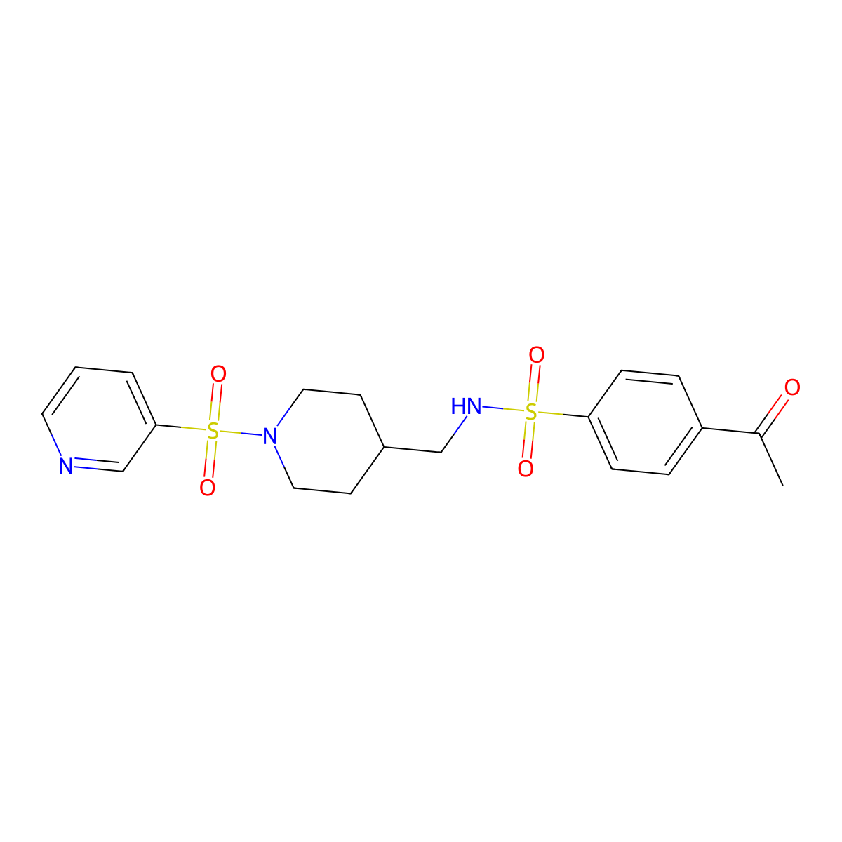 4-acetyl-N-((1-(pyridin-3-ylsulfonyl)piperidin-4-yl)methyl)benzenesulfonamide molecular structure, CAS 1428359-29-8
