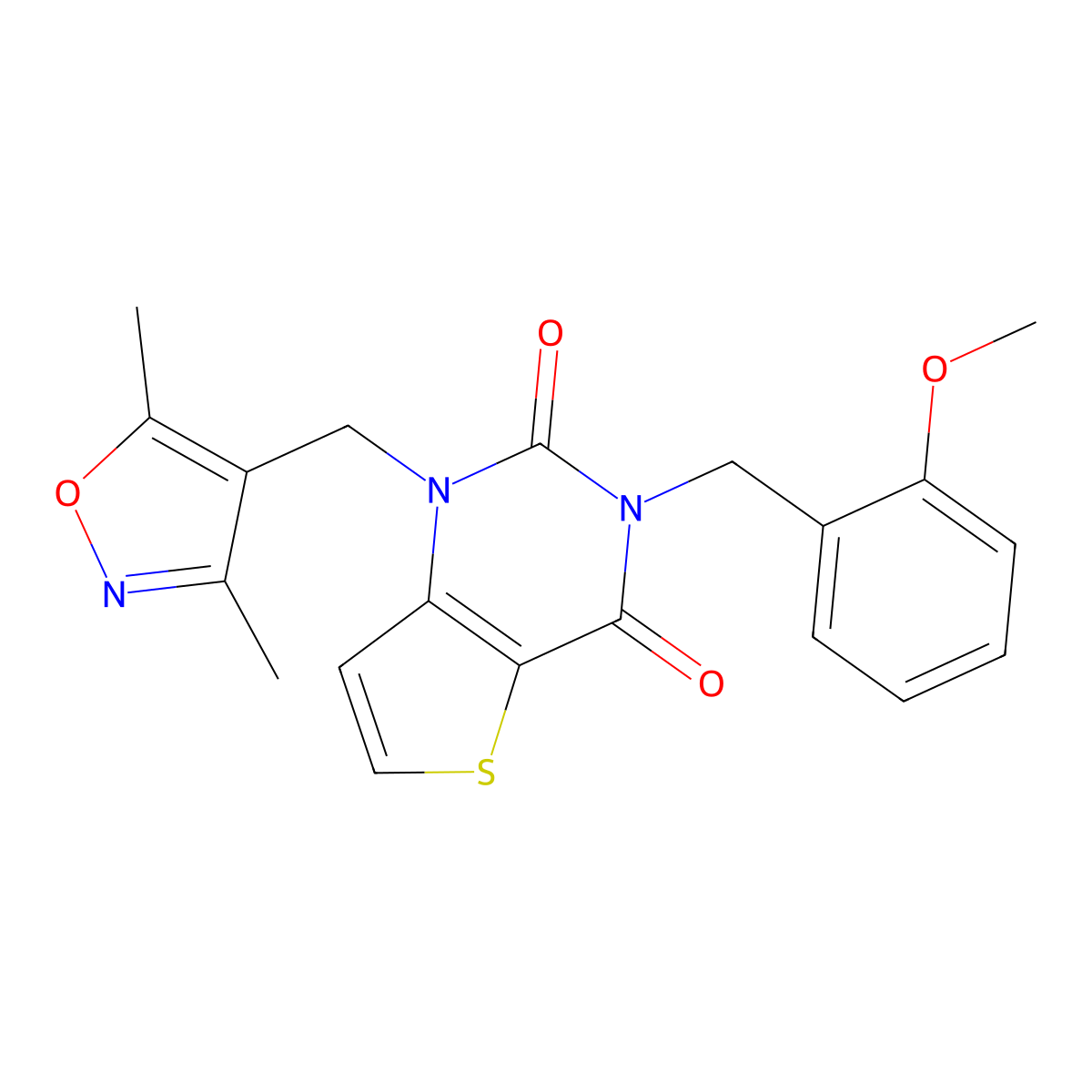 1-((3,5-dimethylisoxazol-4-yl)methyl)-3-(2-methoxybenzyl)thieno[3,2-d]pyrimidine-2,4(1H,3H)-dione molecular structure, CAS 1428359-32-3