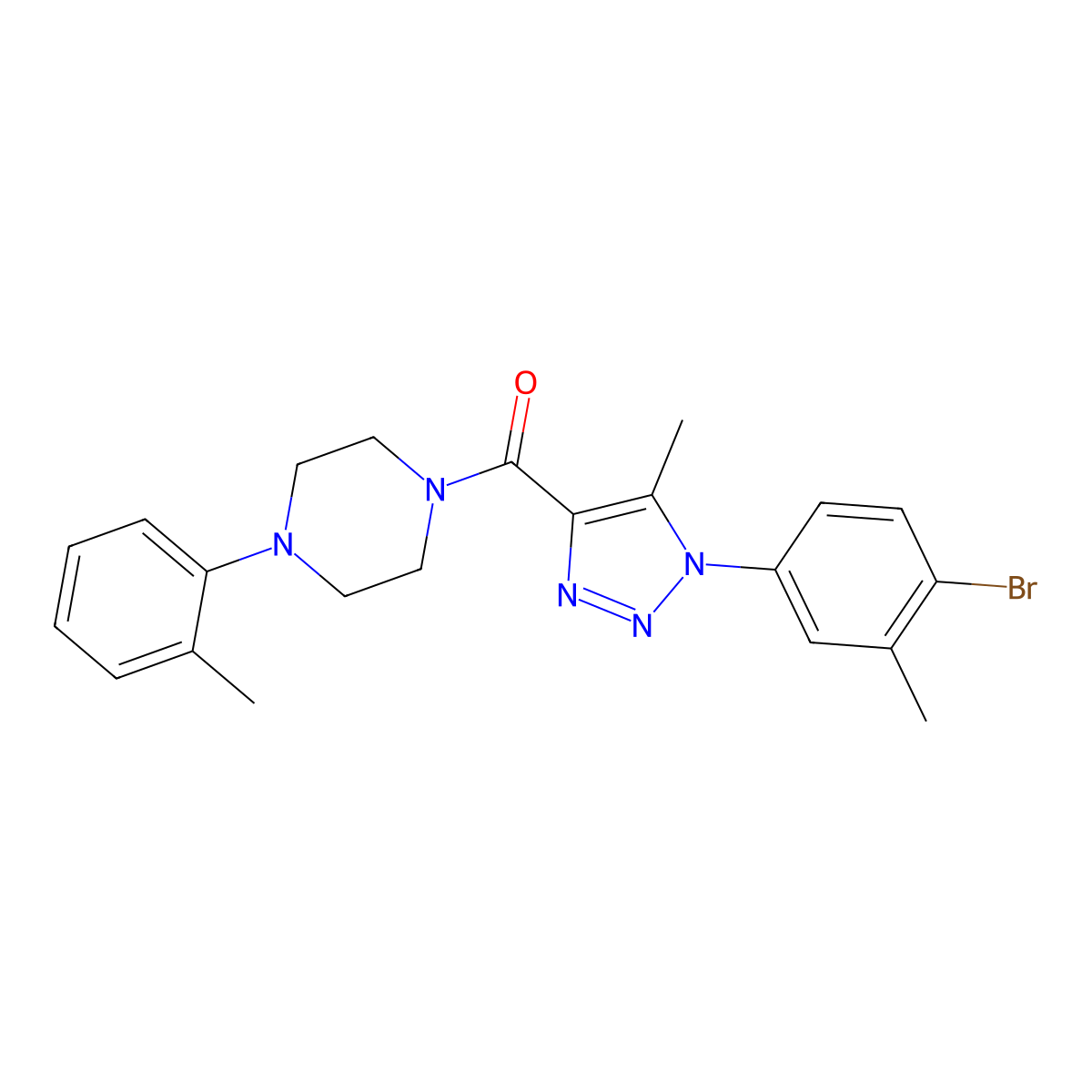 (1-(4-bromo-3-methylphenyl)-5-methyl-1H-1,2,3-triazol-4-yl)(4-(o-tolyl)piperazin-1-yl)methanone molecular structure, CAS 1428359-37-8