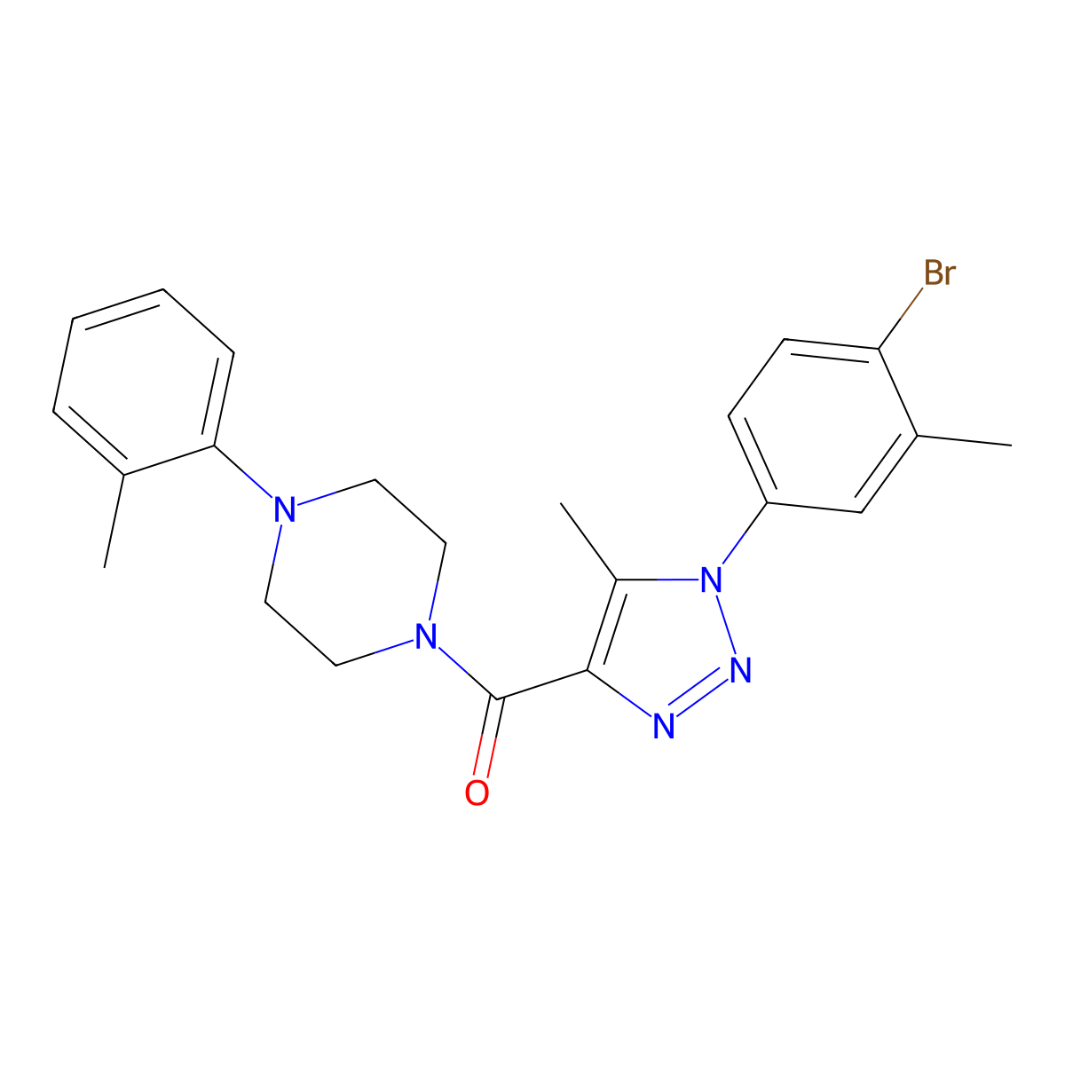 (1-(4-bromo-3-methylphenyl)-5-methyl-1H-1,2,3-triazol-4-yl)(4-(o-tolyl)piperazin-1-yl)methanone molecular structure, CAS 1428359-37-8