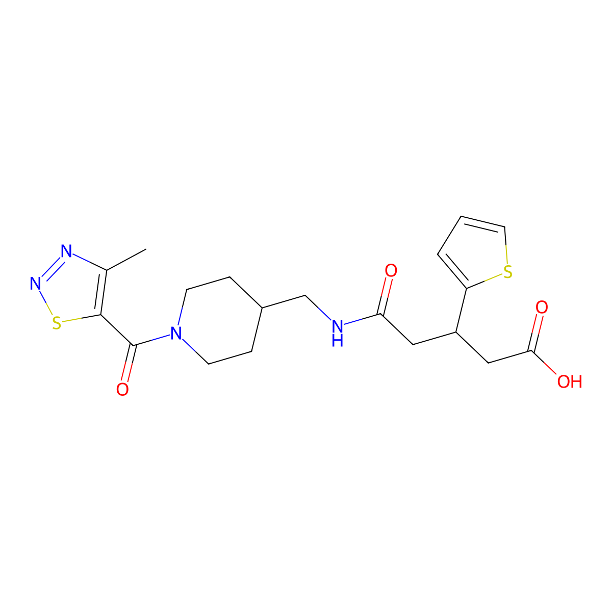 5-(((1-(4-Methyl-1,2,3-thiadiazole-5-carbonyl)piperidin-4-yl)methyl)amino)-5-oxo-3-(thiophen-2-yl)pentanoic acid molecular structure, CAS 1428359-50-5