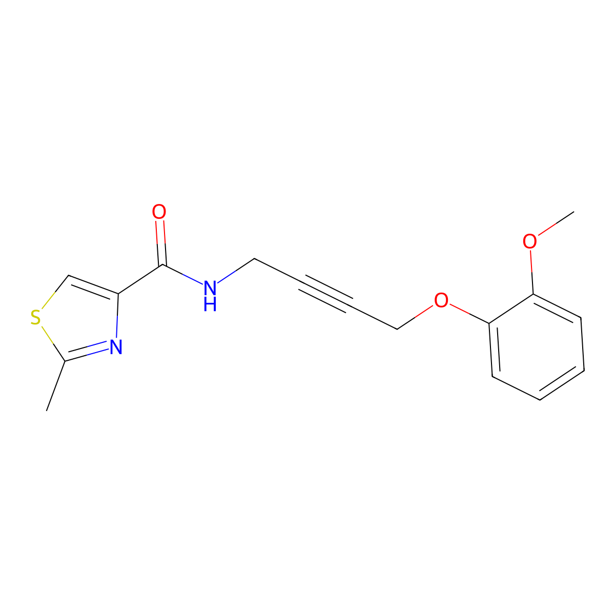 N-(4-(2-methoxyphenoxy)but-2-yn-1-yl)-2-methylthiazole-4-carboxamide molecular structure, CAS 1428359-51-6