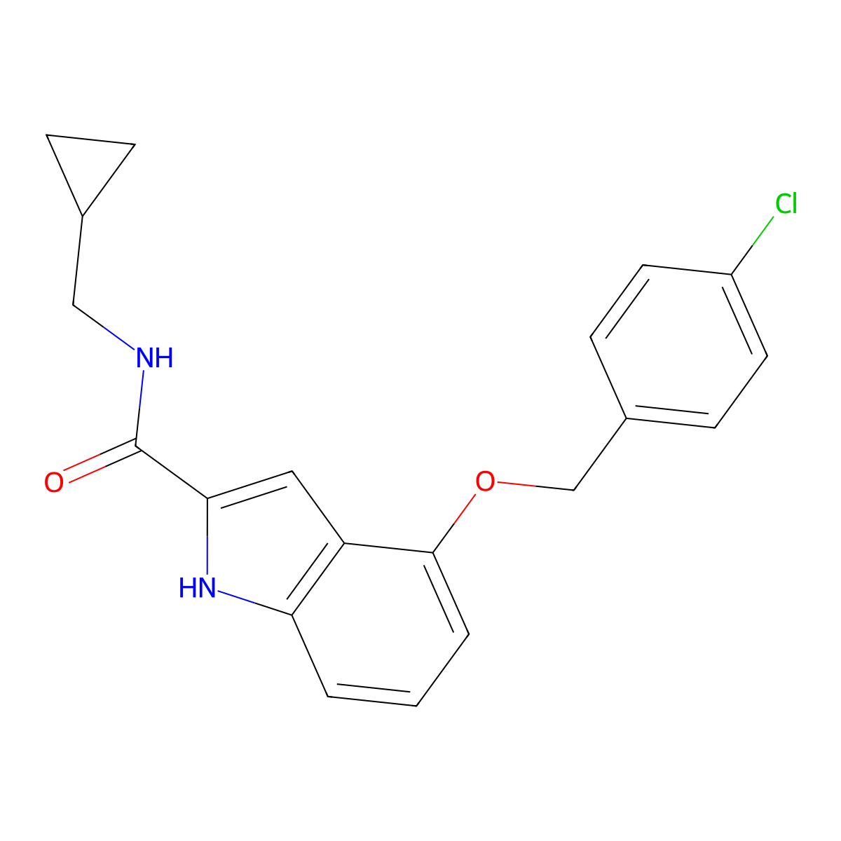 4-((4-chlorobenzyl)oxy)-N-(cyclopropylmethyl)-1H-indole-2-carboxamide molecular structure, CAS 1428359-52-7