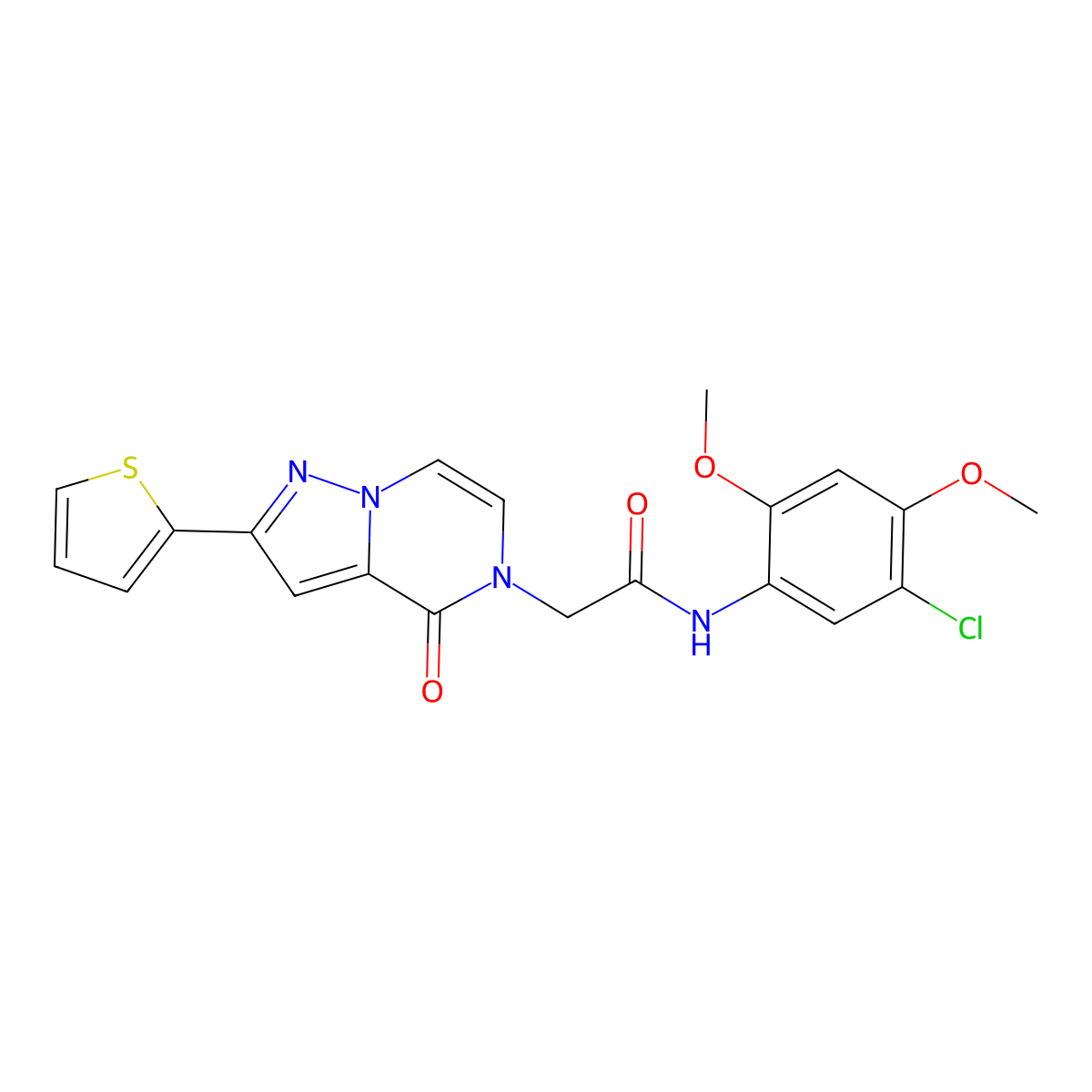 N-(5-chloro-2,4-dimethoxyphenyl)-2-(4-oxo-2-(thiophen-2-yl)pyrazolo[1,5-a]pyrazin-5(4H)-yl)acetamide molecular structure, CAS 1428359-53-8