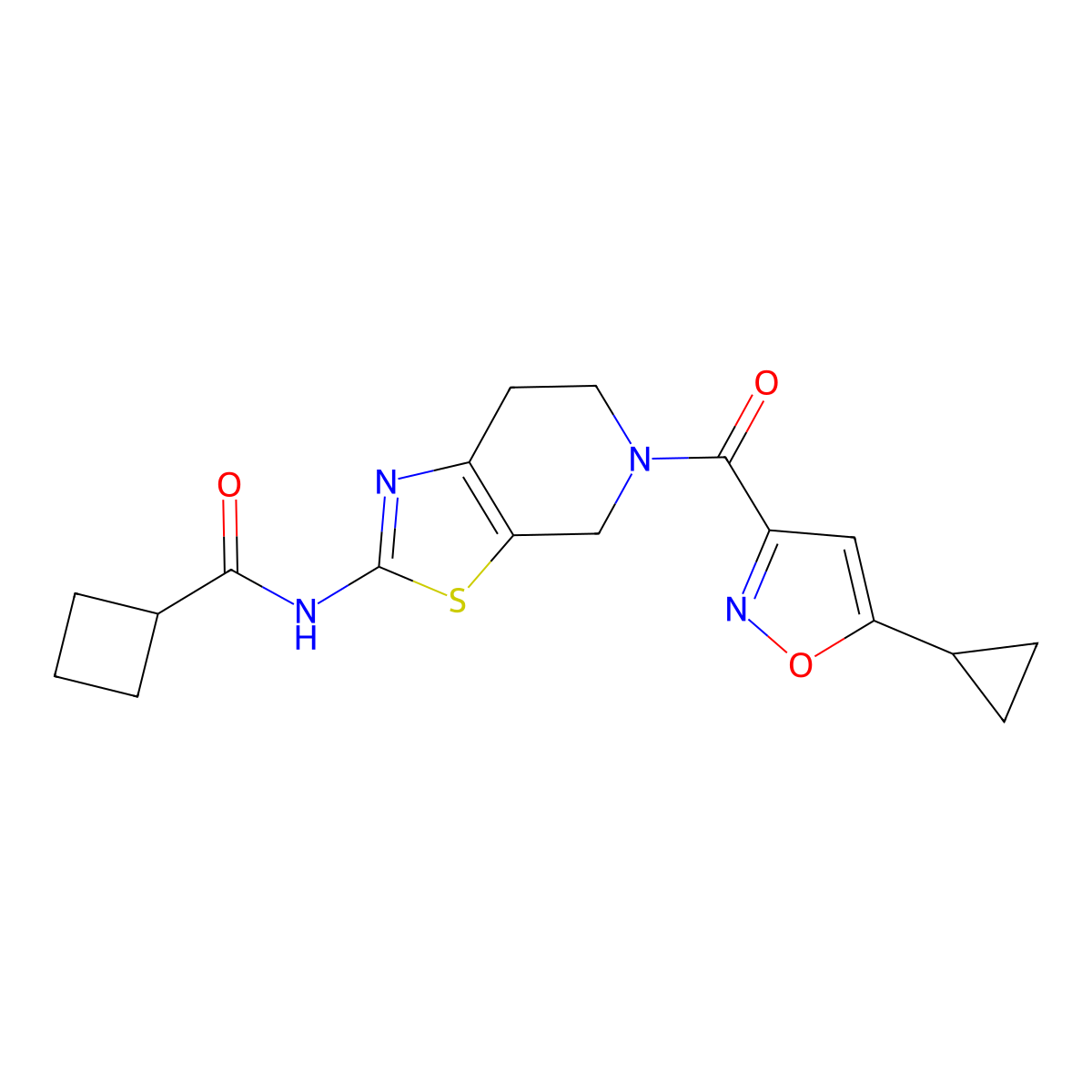 N-(5-(5-cyclopropylisoxazole-3-carbonyl)-4,5,6,7-tetrahydrothiazolo[5,4-c]pyridin-2-yl)cyclobutanecarboxamide molecular structure, CAS 1428359-56-1