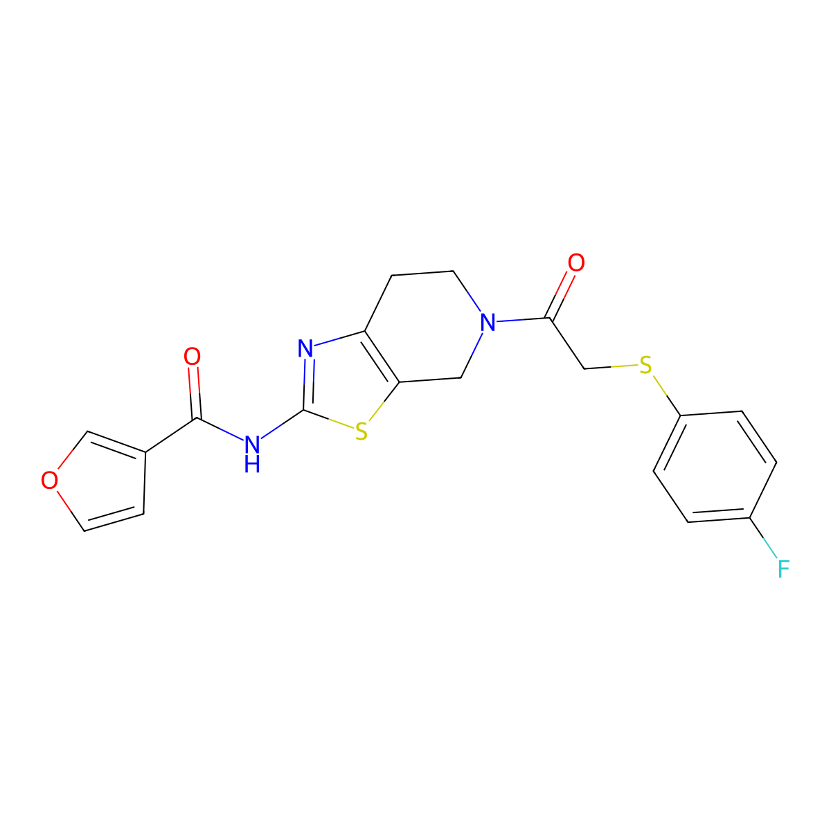 N-(5-(2-((4-fluorophenyl)thio)acetyl)-4,5,6,7-tetrahydrothiazolo[5,4-c]pyridin-2-yl)furan-3-carboxamide molecular structure, CAS 1428359-62-9
