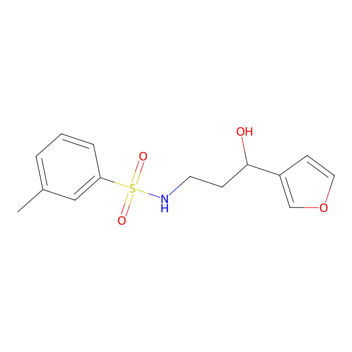 N-(3-(furan-3-yl)-3-hydroxypropyl)-3-methylbenzenesulfonamide molecular structure, CAS 1428359-65-2