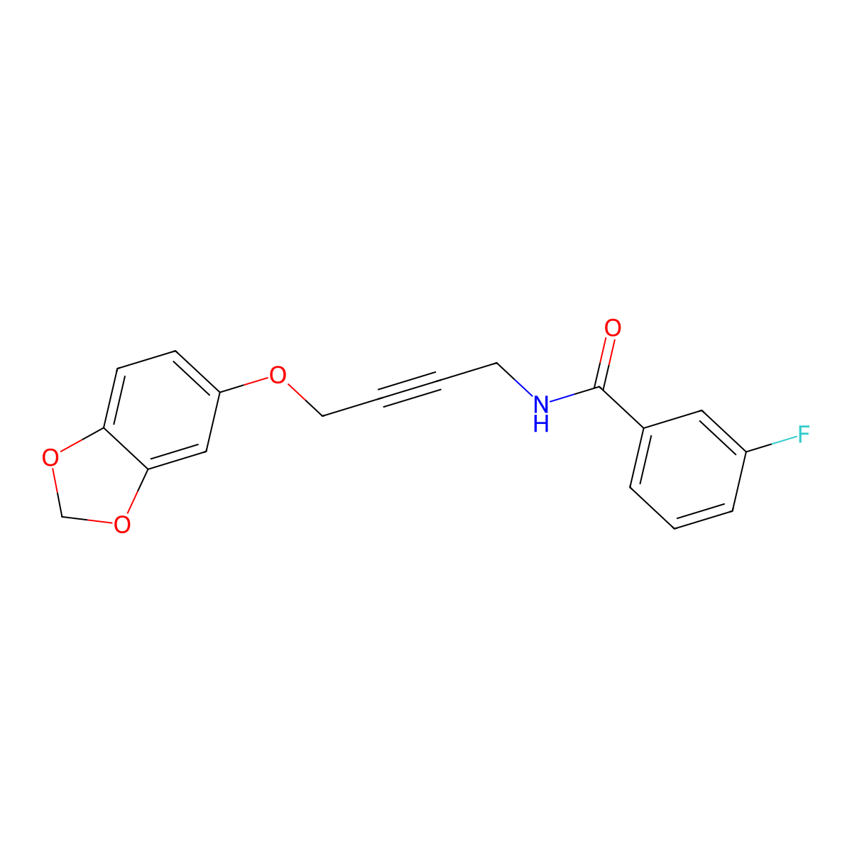 N-(4-(benzo[d][1,3]dioxol-5-yloxy)but-2-yn-1-yl)-3-fluorobenzamide molecular structure, CAS 1428359-67-4