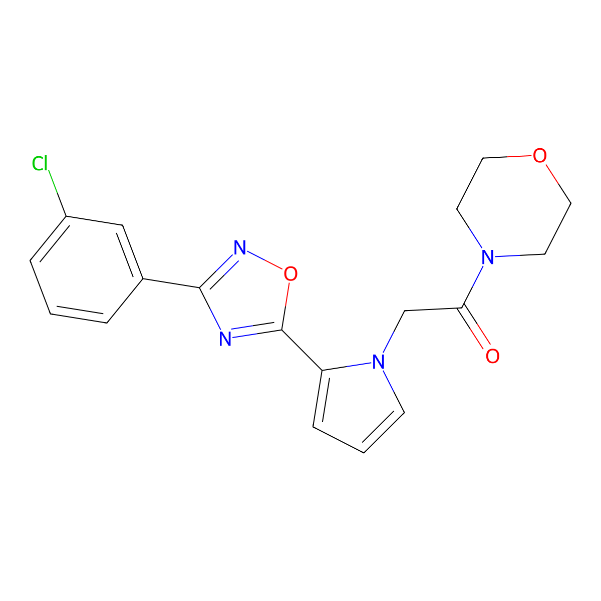 2-(2-(3-(3-chlorophenyl)-1,2,4-oxadiazol-5-yl)-1H-pyrrol-1-yl)-1-morpholinoethanone molecular structure, CAS 1428359-68-5
