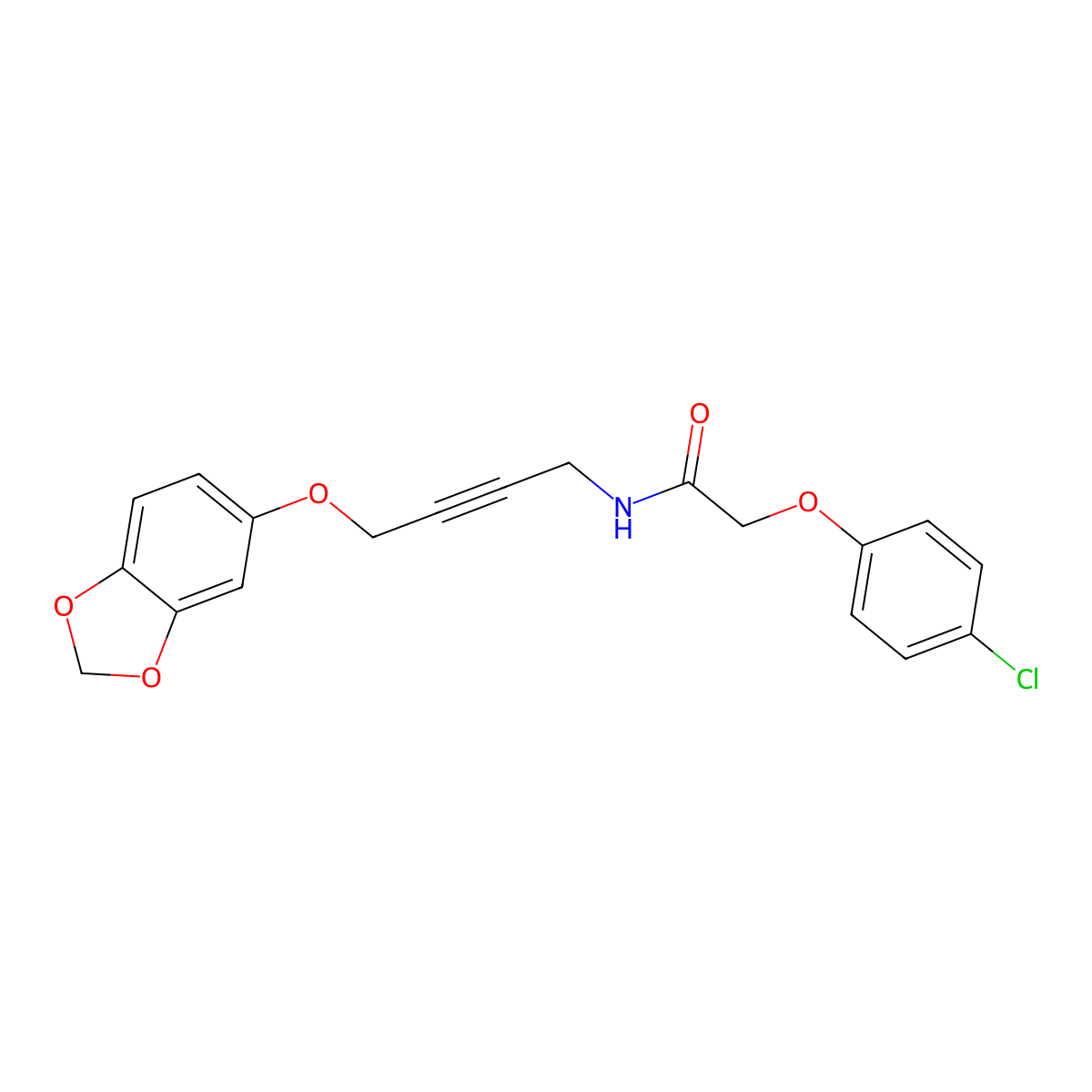 N-(4-(benzo[d][1,3]dioxol-5-yloxy)but-2-yn-1-yl)-2-(4-chlorophenoxy)acetamide molecular structure, CAS 1428359-71-0