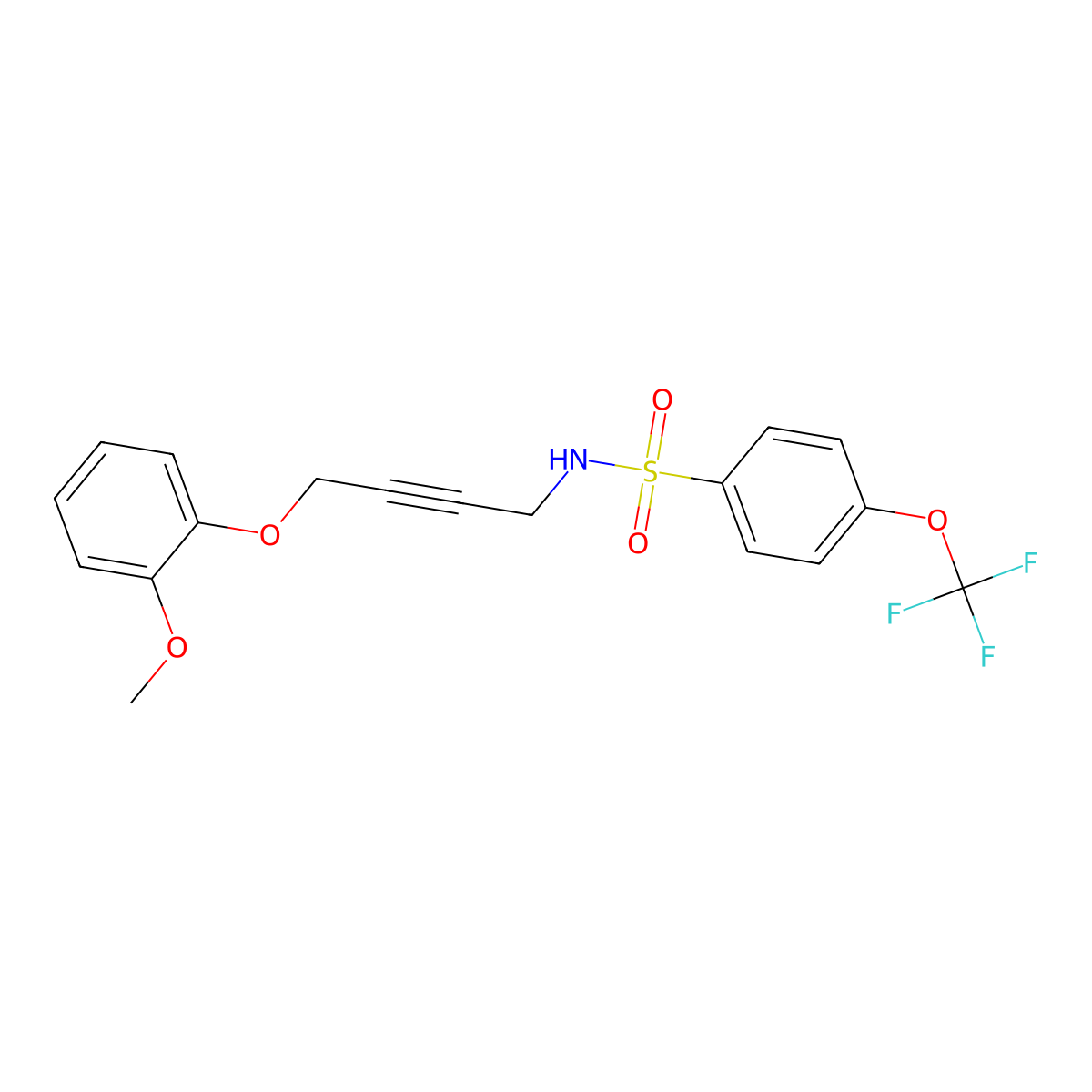 N-(4-(2-methoxyphenoxy)but-2-yn-1-yl)-4-(trifluoromethoxy)benzenesulfonamide molecular structure, CAS 1428359-73-2