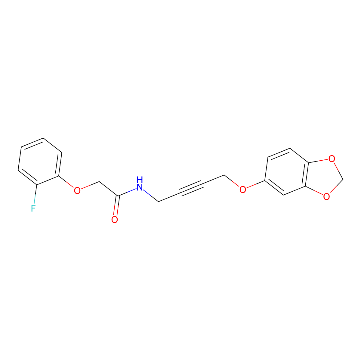 N-(4-(benzo[d][1,3]dioxol-5-yloxy)but-2-yn-1-yl)-2-(2-fluorophenoxy)acetamide molecular structure, CAS 1428359-74-3