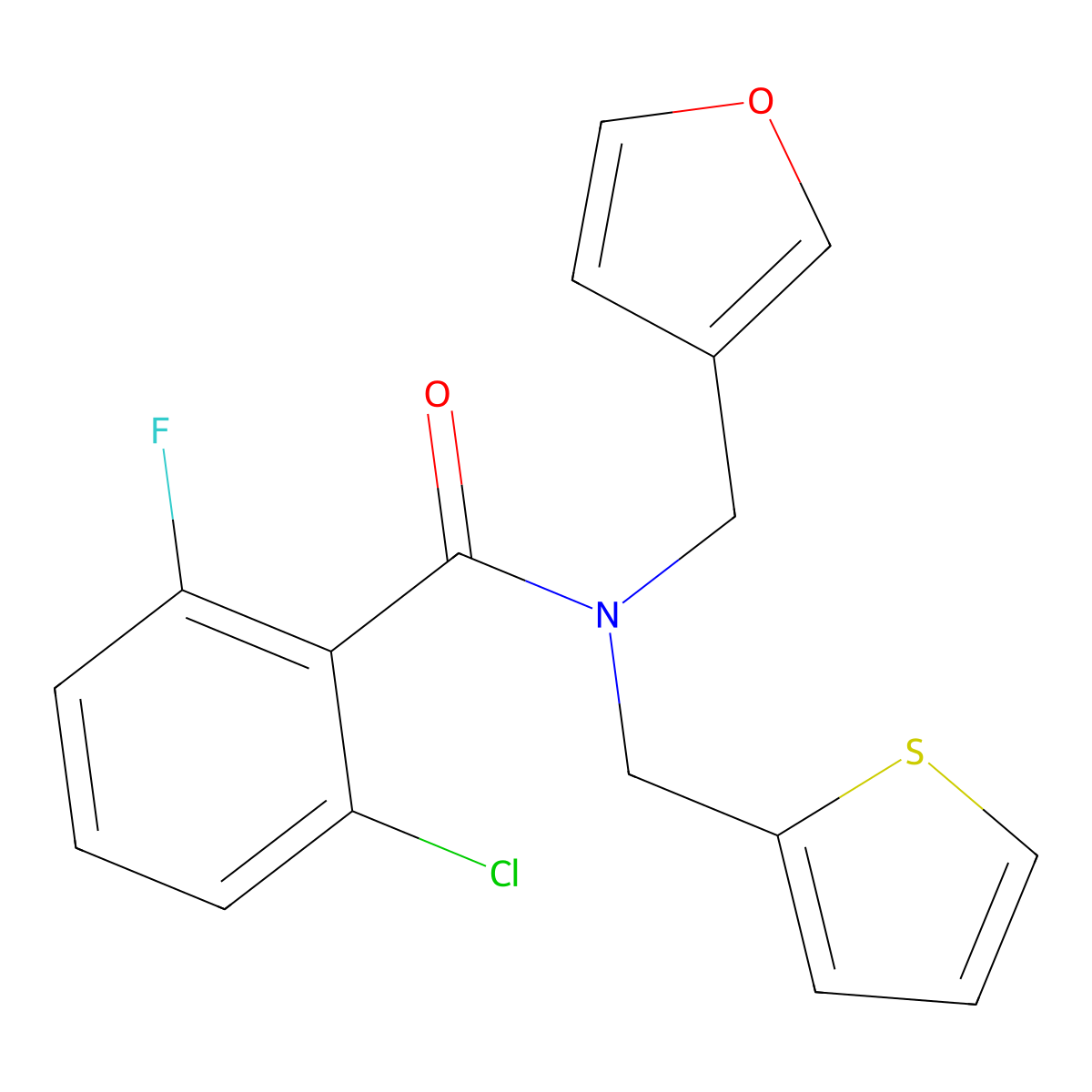 2-chloro-6-fluoro-N-(furan-3-ylmethyl)-N-(thiophen-2-ylmethyl)benzamide molecular structure, CAS 1428359-80-1
