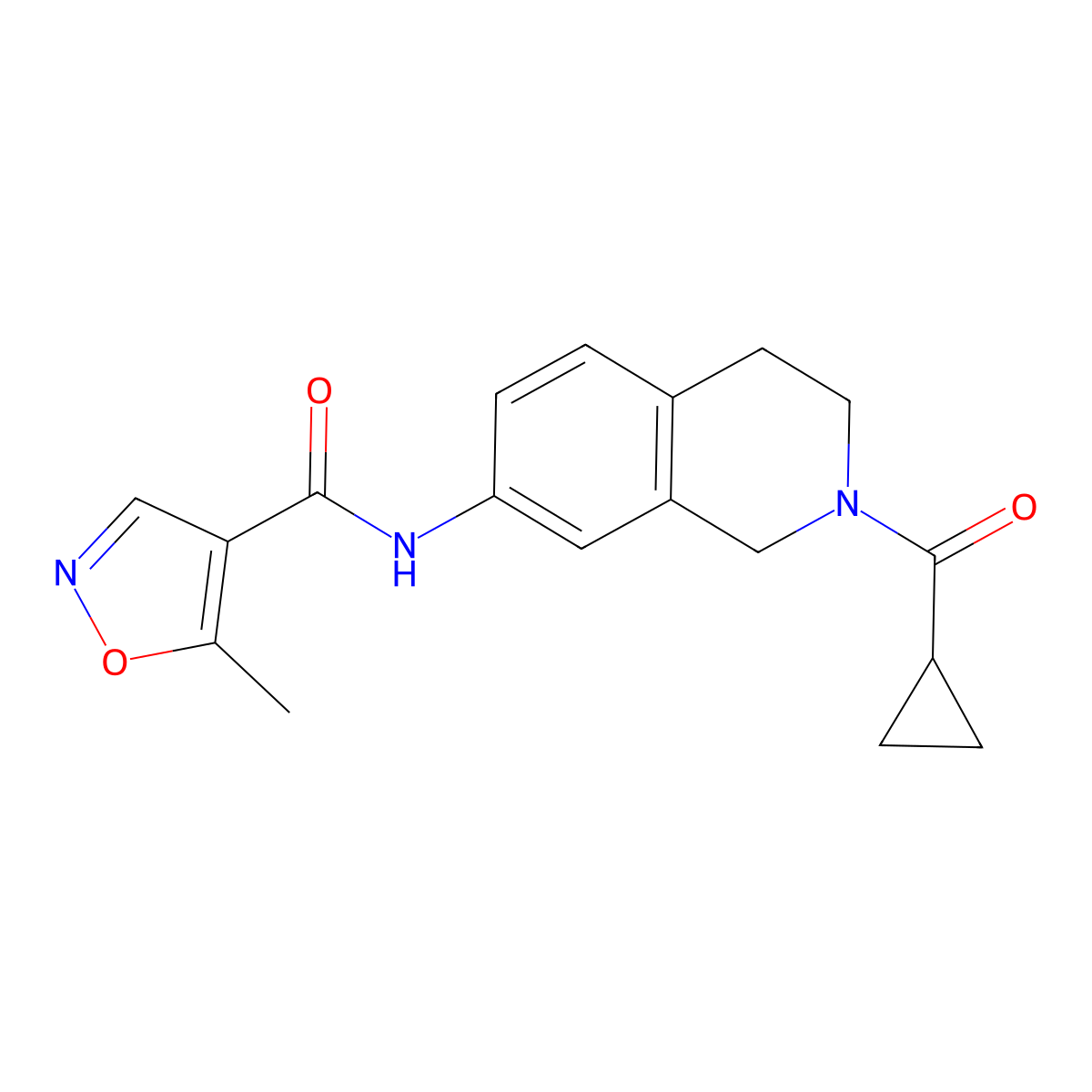 N-(2-(cyclopropanecarbonyl)-1,2,3,4-tetrahydroisoquinolin-7-yl)-5-methylisoxazole-4-carboxamide molecular structure, CAS 1428359-89-0
