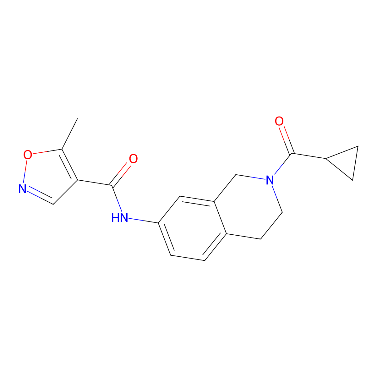 N-(2-(cyclopropanecarbonyl)-1,2,3,4-tetrahydroisoquinolin-7-yl)-5-methylisoxazole-4-carboxamide molecular structure, CAS 1428359-89-0