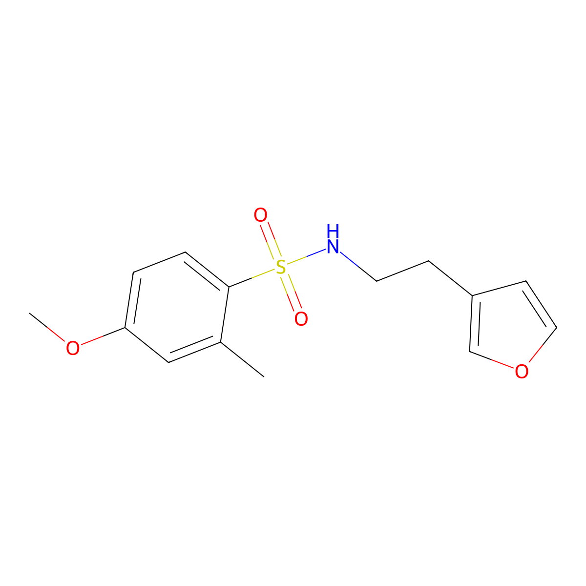 N-(2-(furan-3-yl)ethyl)-4-methoxy-2-methylbenzenesulfonamide molecular structure, CAS 1428359-90-3