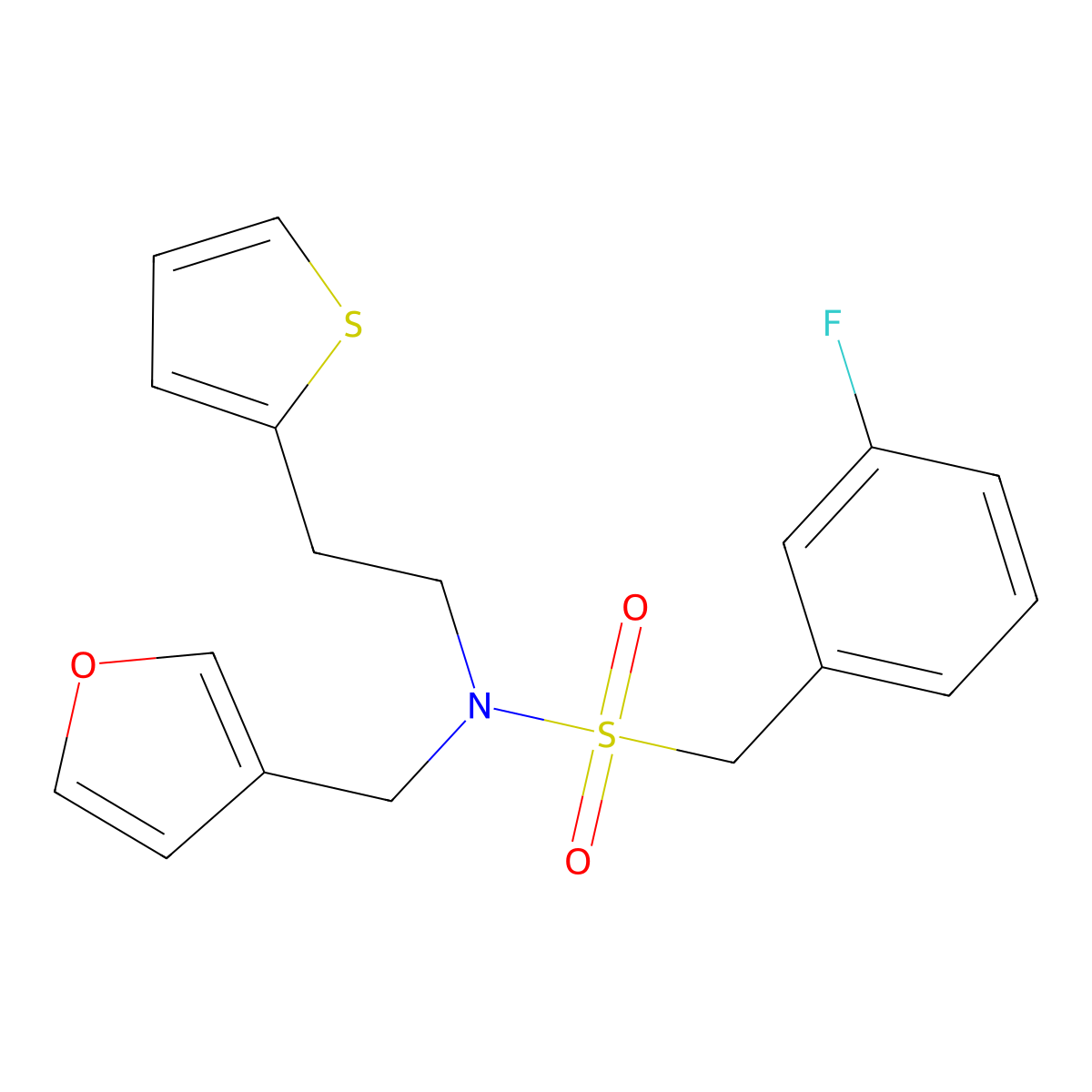 1-(3-fluorophenyl)-N-(furan-3-ylmethyl)-N-(2-(thiophen-2-yl)ethyl)methanesulfonamide molecular structure, CAS 1428359-91-4