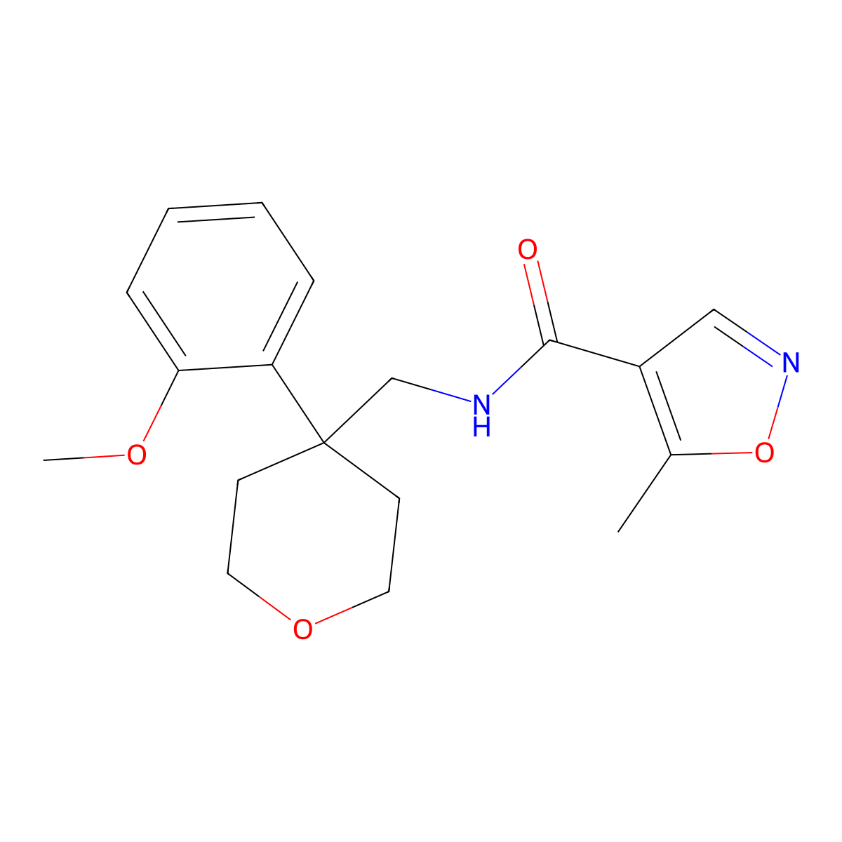 N-((4-(2-methoxyphenyl)tetrahydro-2H-pyran-4-yl)methyl)-5-methylisoxazole-4-carboxamide molecular structure, CAS 1428359-95-8