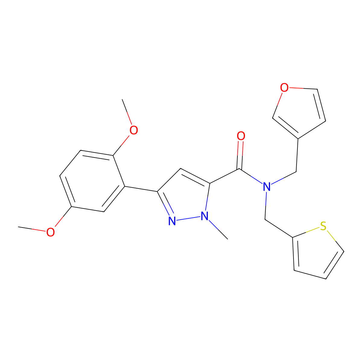 3-(2,5-dimethoxyphenyl)-N-(furan-3-ylmethyl)-1-methyl-N-(thiophen-2-ylmethyl)-1H-pyrazole-5-carboxamide molecular structure, CAS 1428359-96-9