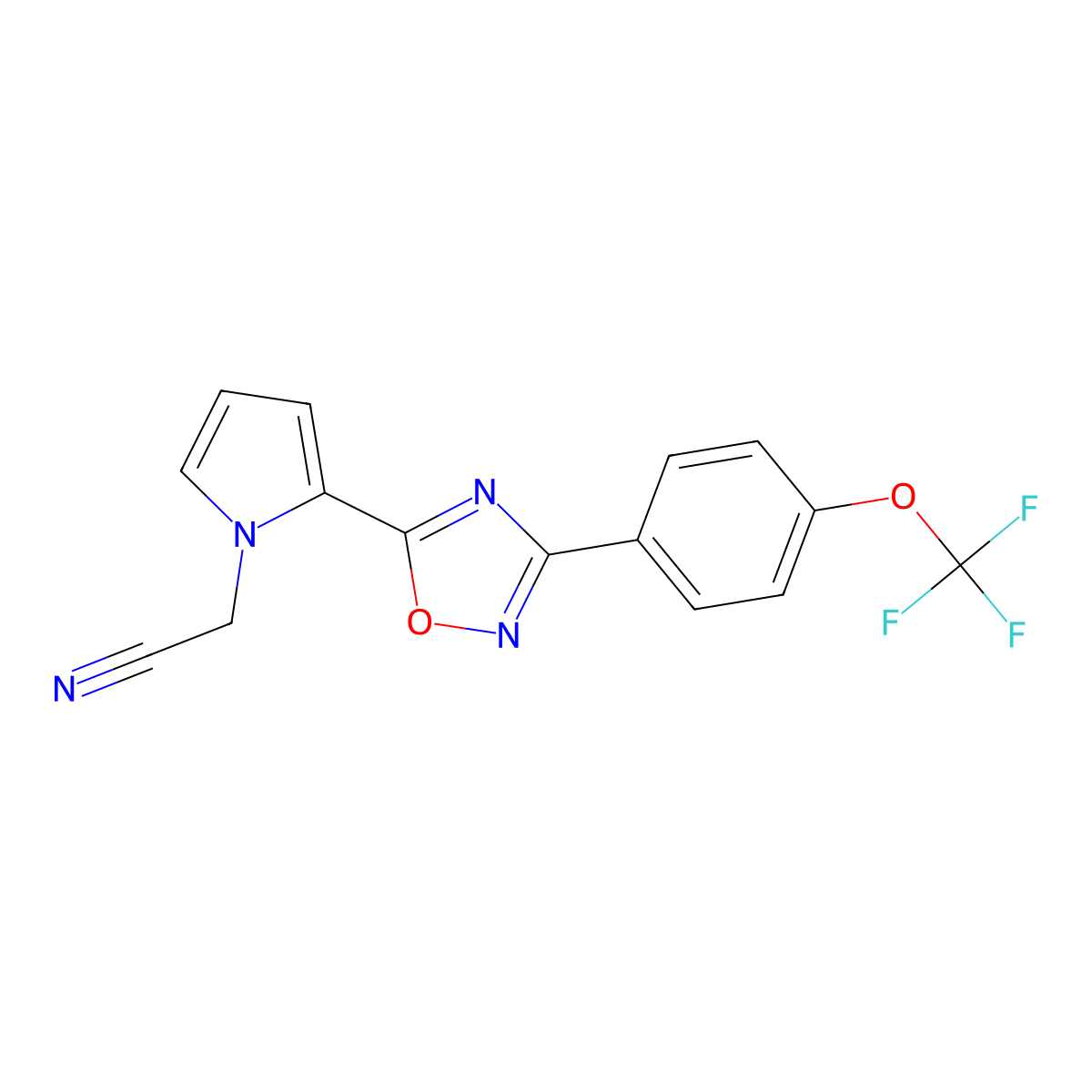 2-(2-(3-(4-(trifluoromethoxy)phenyl)-1,2,4-oxadiazol-5-yl)-1H-pyrrol-1-yl)acetonitrile molecular structure, CAS 1428359-97-0