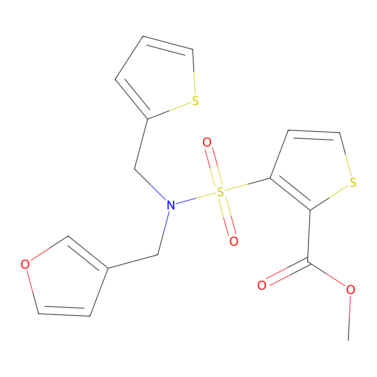 methyl 3-(N-(furan-3-ylmethyl)-N-(thiophen-2-ylmethyl)sulfamoyl)thiophene-2-carboxylate molecular structure, CAS 1428360-00-2