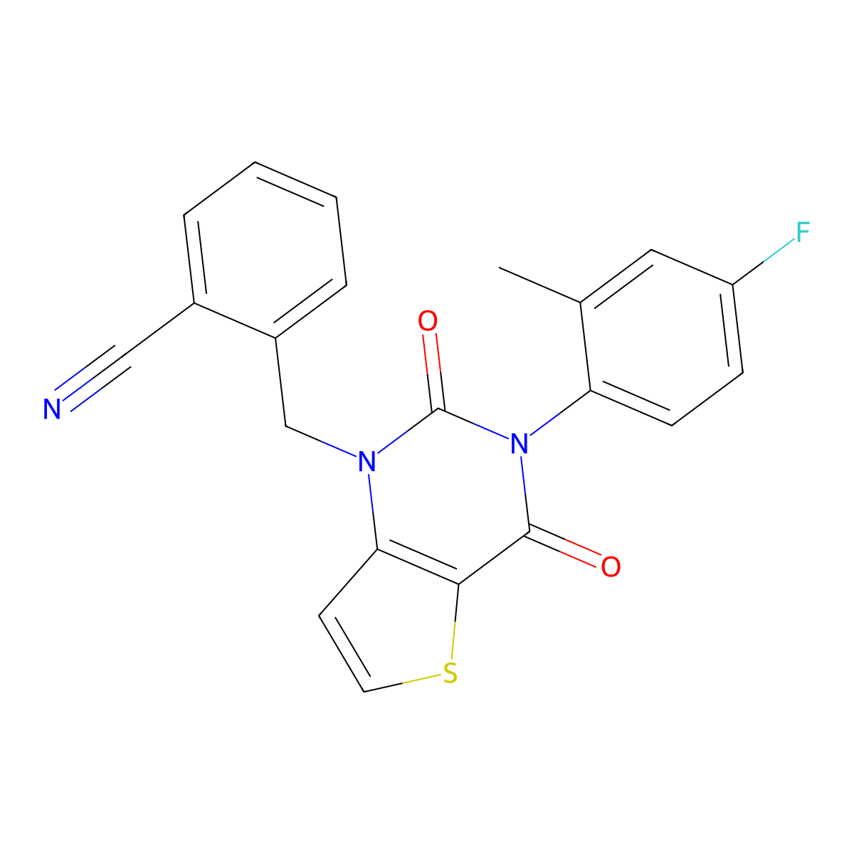 2-((3-(4-fluoro-2-methylphenyl)-2,4-dioxo-3,4-dihydrothieno[3,2-d]pyrimidin-1(2H)-yl)methyl)benzonitrile molecular structure, CAS 1428360-03-5