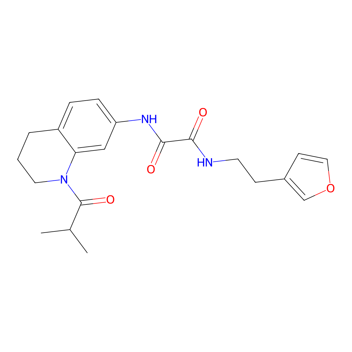 N1-(2-(furan-3-yl)ethyl)-N2-(1-isobutyryl-1,2,3,4-tetrahydroquinolin-7-yl)oxalamide molecular structure, CAS 1428360-04-6