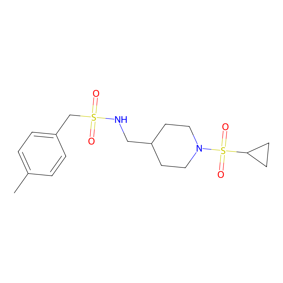 N-((1-(cyclopropylsulfonyl)piperidin-4-yl)methyl)-1-(p-tolyl)methanesulfonamide molecular structure, CAS 1428360-05-7