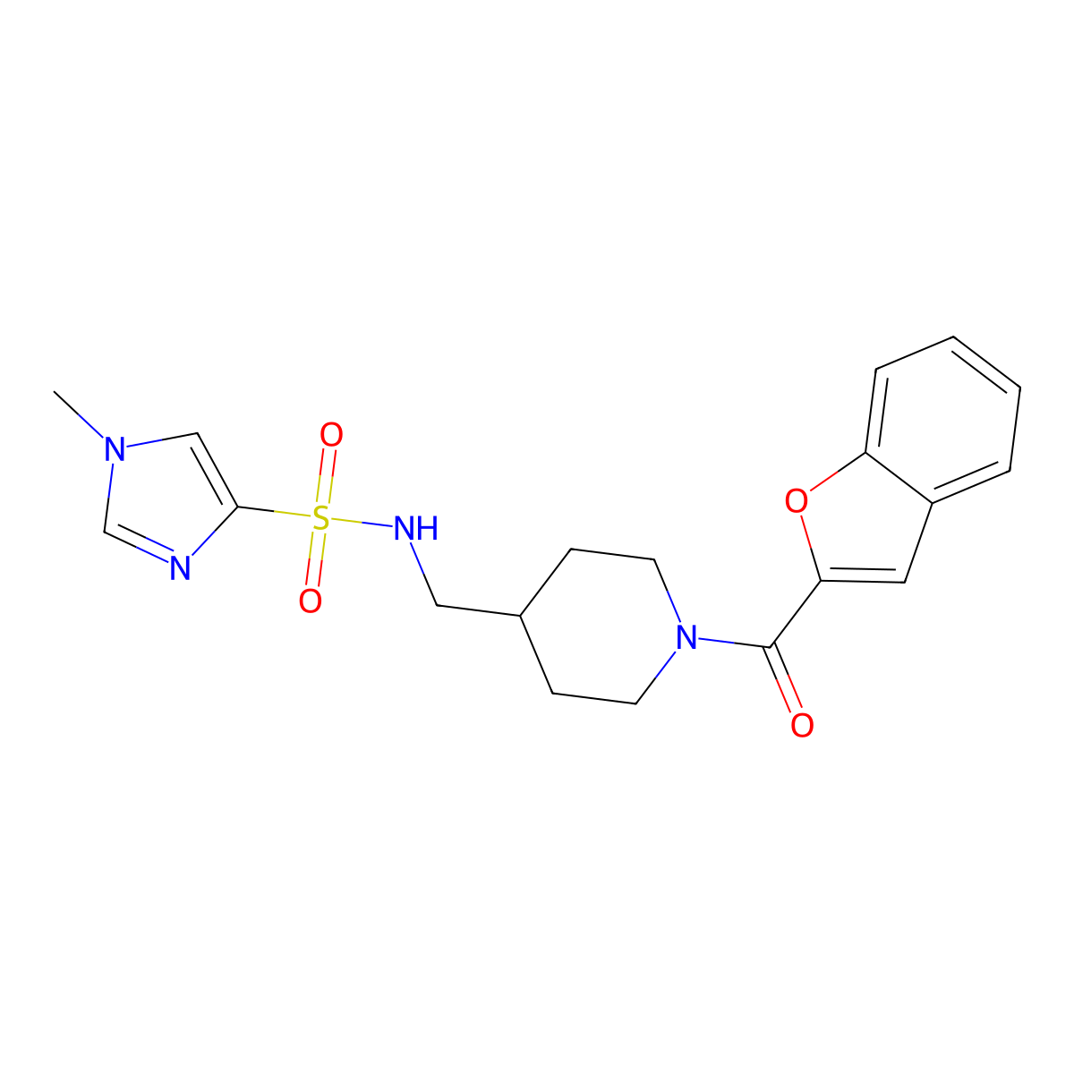 N-((1-(benzofuran-2-carbonyl)piperidin-4-yl)methyl)-1-methyl-1H-imidazole-4-sulfonamide molecular structure, CAS 1428360-06-8