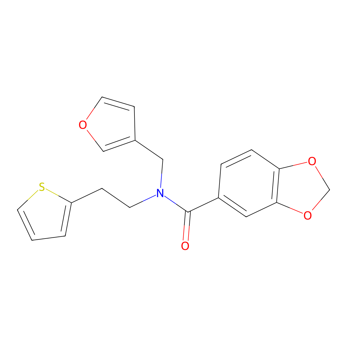N-(furan-3-ylmethyl)-N-(2-(thiophen-2-yl)ethyl)benzo[d][1,3]dioxole-5-carboxamide molecular structure, CAS 1428360-09-1