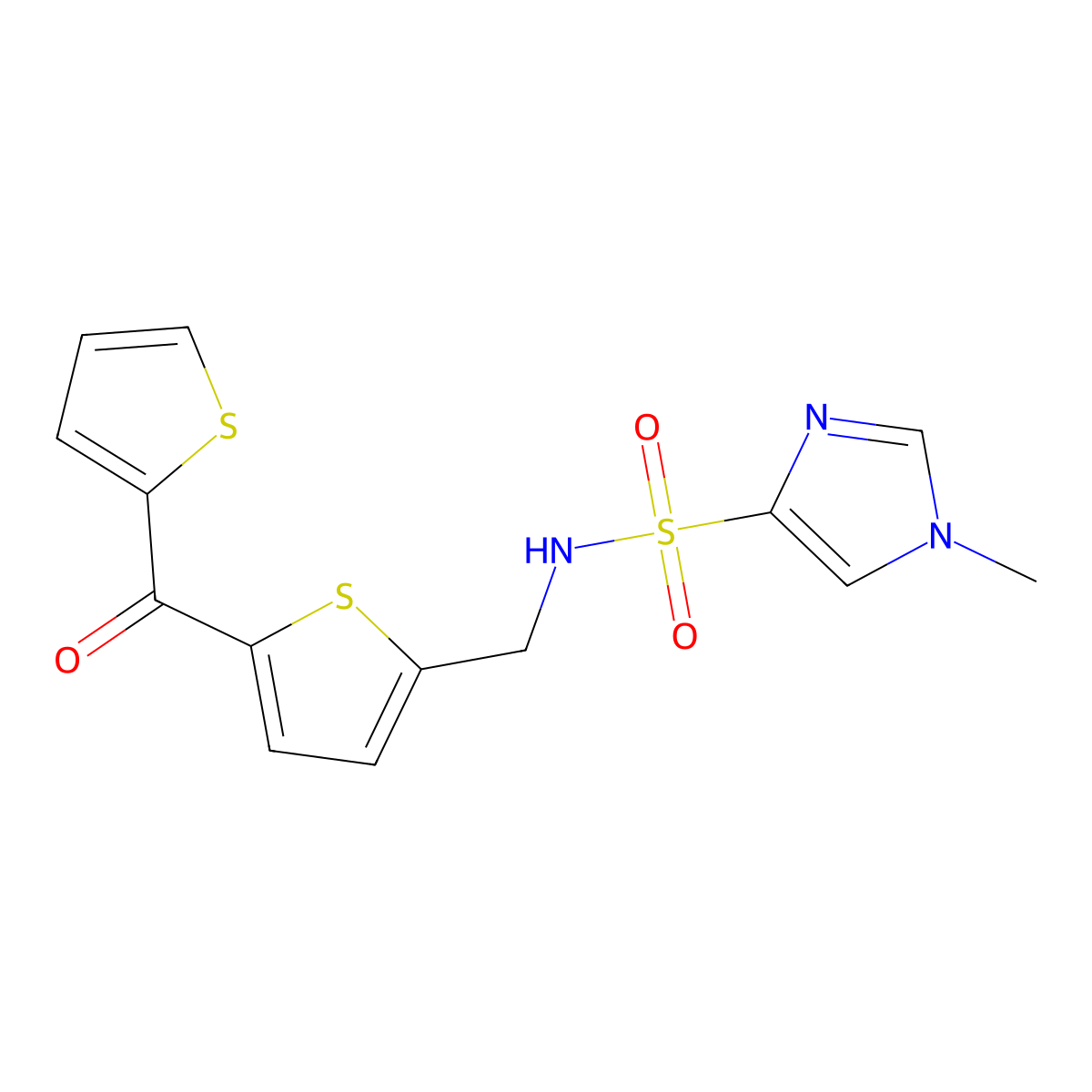 1-methyl-N-((5-(thiophene-2-carbonyl)thiophen-2-yl)methyl)-1H-imidazole-4-sulfonamide molecular structure, CAS 1428360-12-6