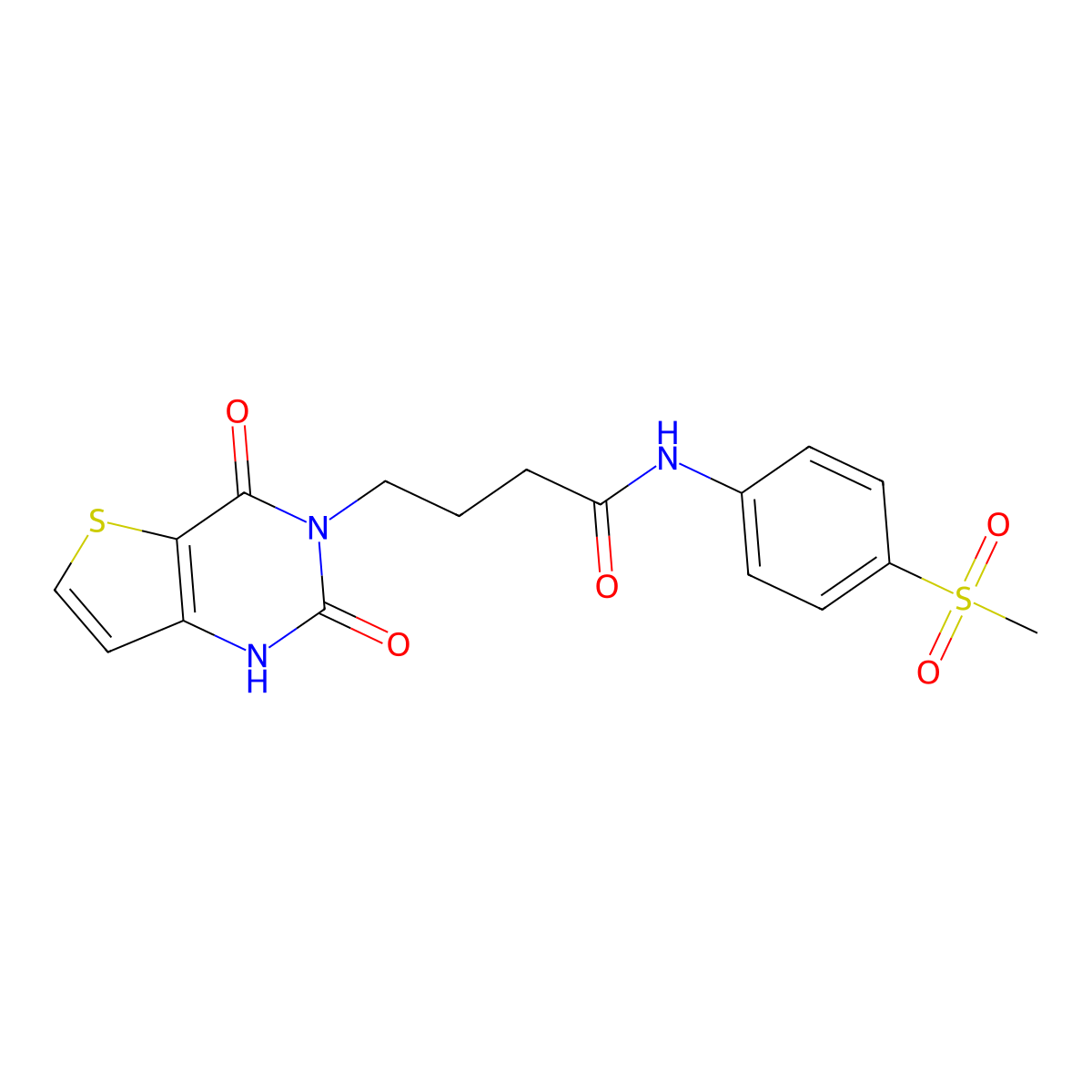4-(2,4-dioxo-1,2-dihydrothieno[3,2-d]pyrimidin-3(4H)-yl)-N-(4-(methylsulfonyl)phenyl)butanamide molecular structure, CAS 1428360-13-7
