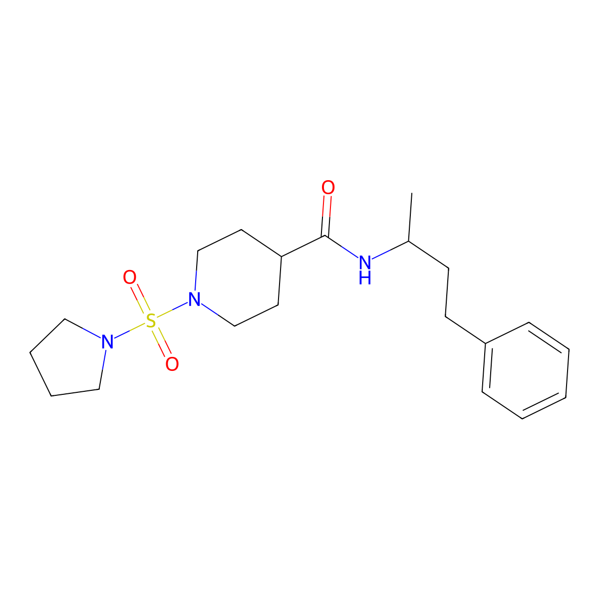 N-(4-phenylbutan-2-yl)-1-(pyrrolidin-1-ylsulfonyl)piperidine-4-carboxamide molecular structure, CAS 1428360-16-0