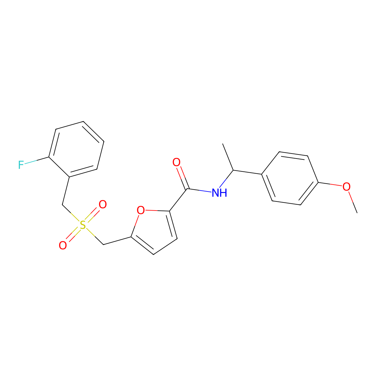5-(((2-fluorobenzyl)sulfonyl)methyl)-N-(1-(4-methoxyphenyl)ethyl)furan-2-carboxamide molecular structure, CAS 1428360-18-2