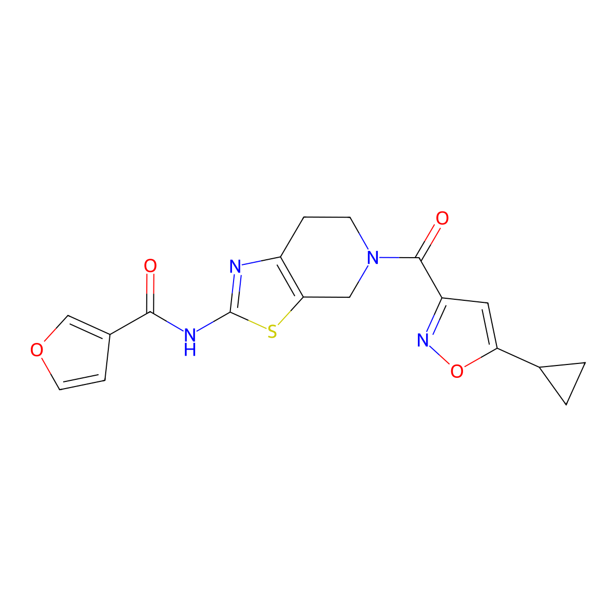 N-(5-(5-cyclopropylisoxazole-3-carbonyl)-4,5,6,7-tetrahydrothiazolo[5,4-c]pyridin-2-yl)furan-3-carboxamide molecular structure, CAS 1428360-21-7
