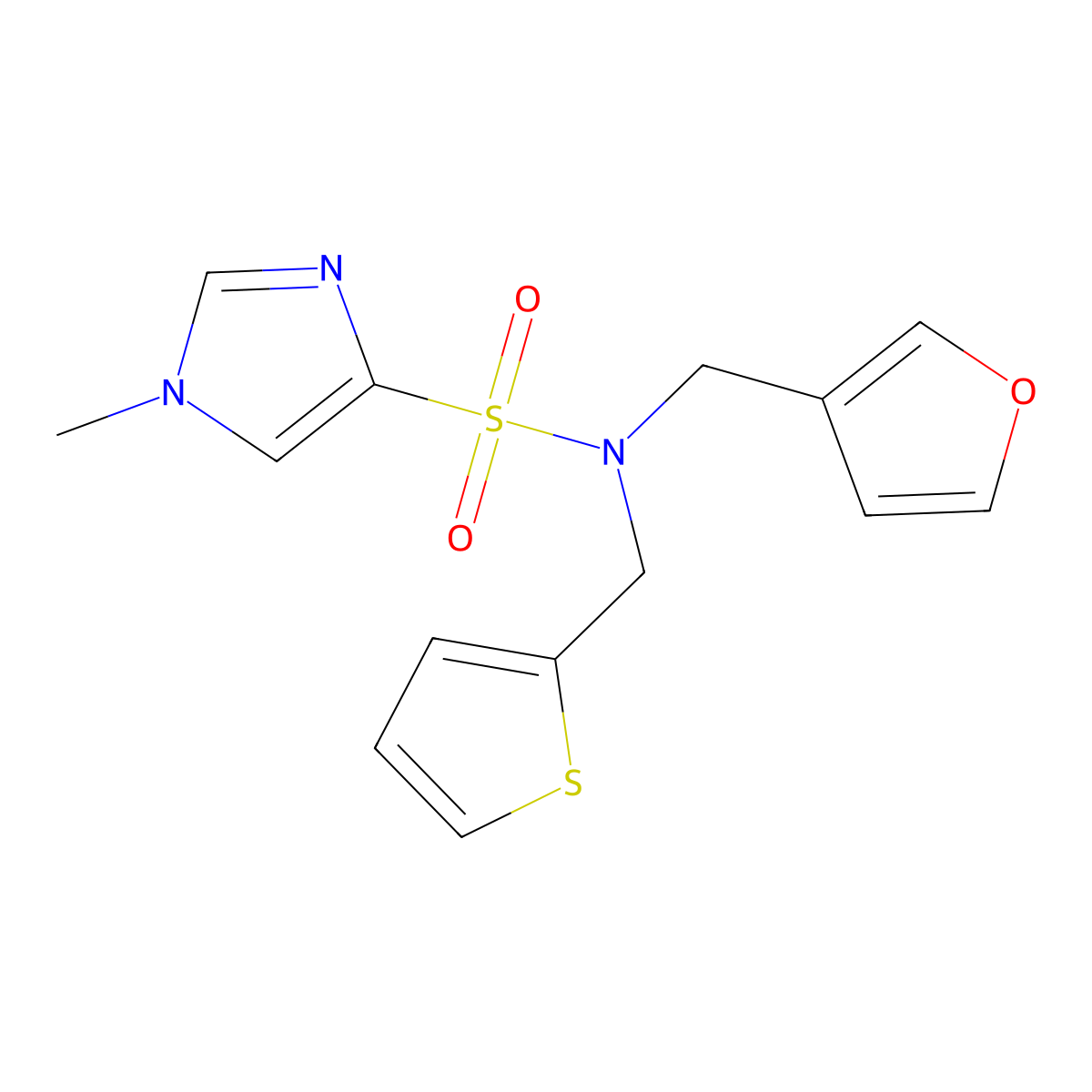 N-(furan-3-ylmethyl)-1-methyl-N-(thiophen-2-ylmethyl)-1H-imidazole-4-sulfonamide molecular structure, CAS 1428360-22-8