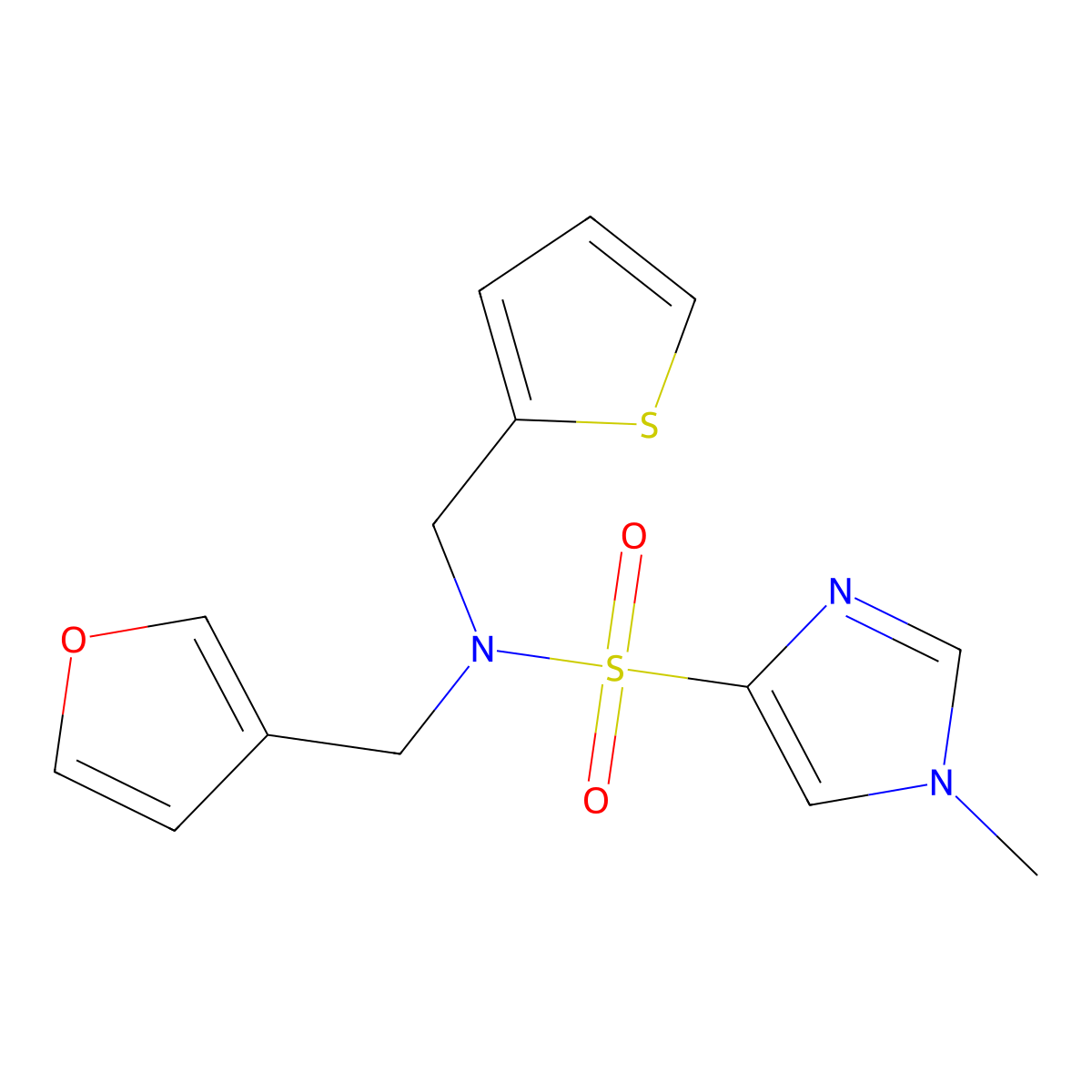 N-(furan-3-ylmethyl)-1-methyl-N-(thiophen-2-ylmethyl)-1H-imidazole-4-sulfonamide molecular structure, CAS 1428360-22-8
